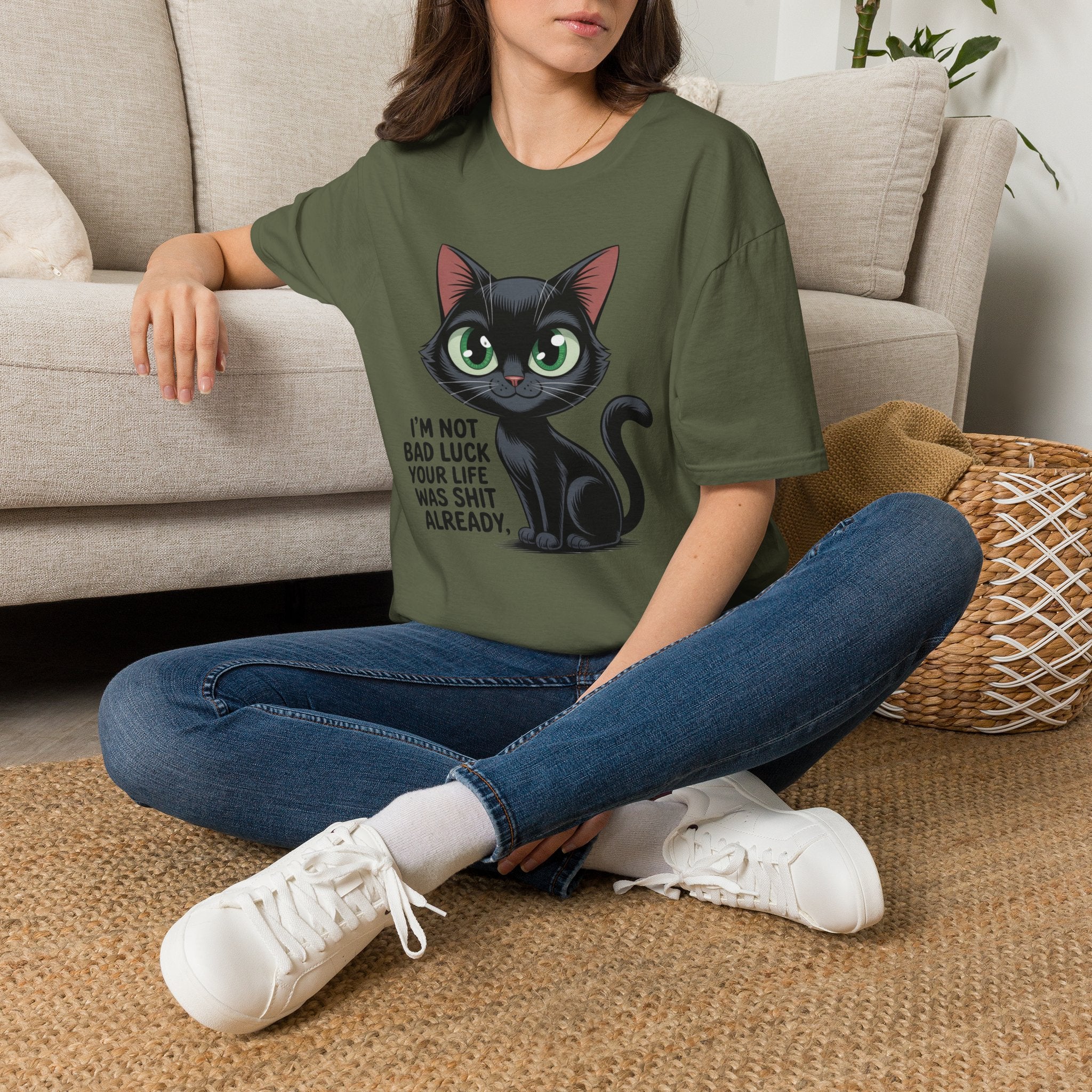 Funny Black Cat T-Shirt — I'm Not Bad Luck Dark Humor Gift Tee for Cat Lovers