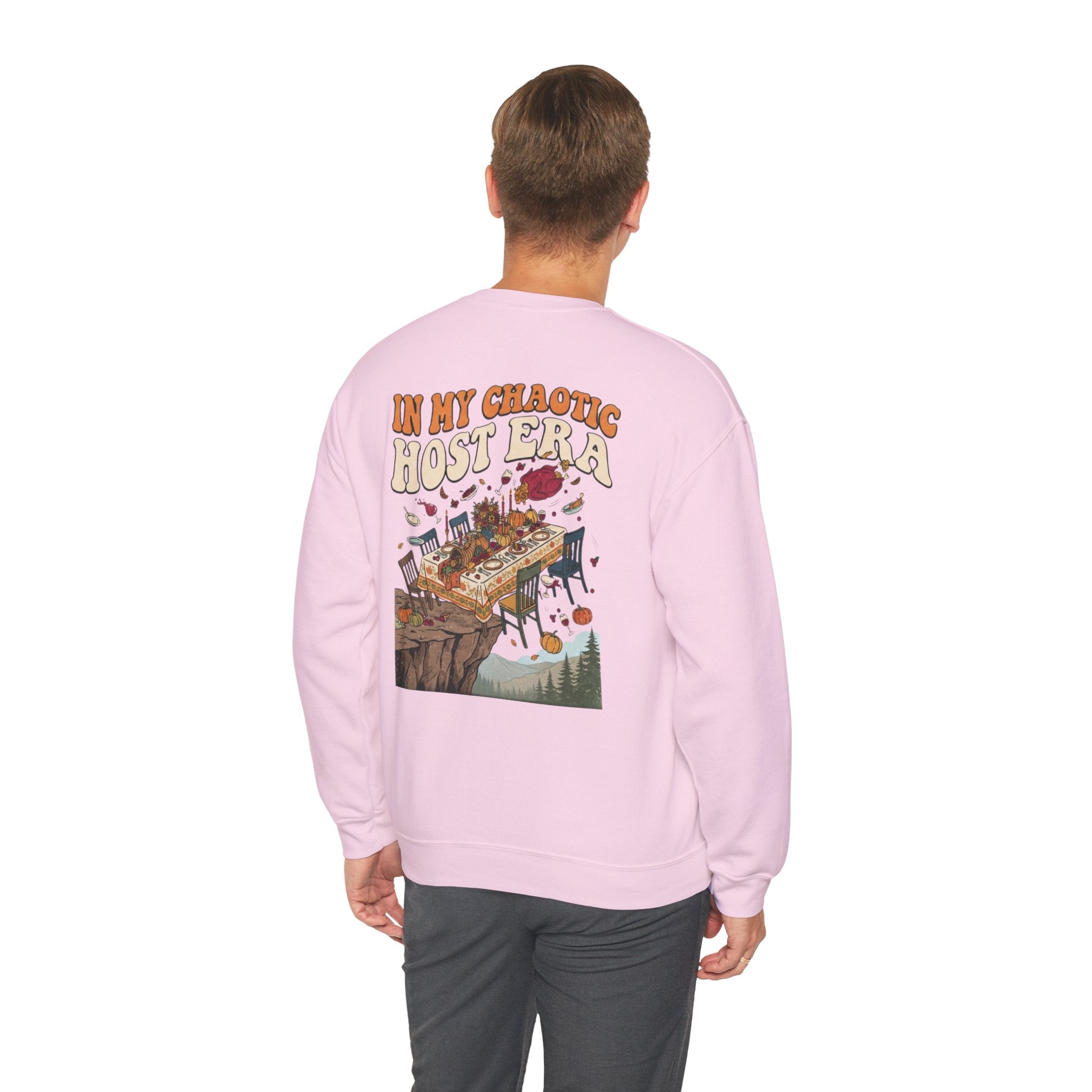 Funny Thanksgiving Crewneck Sweatshirt — My Table Seats 6 My Anxiety Seats 12 Chaotic Host Gift Pullover