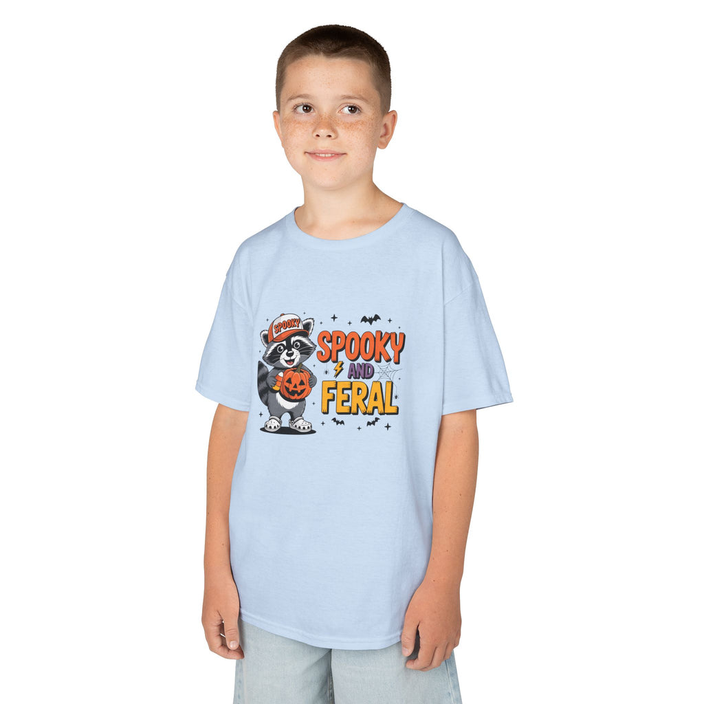 Kids Tee — "Spooky and Feral" Halloween Raccoon Pumpkin Shirt