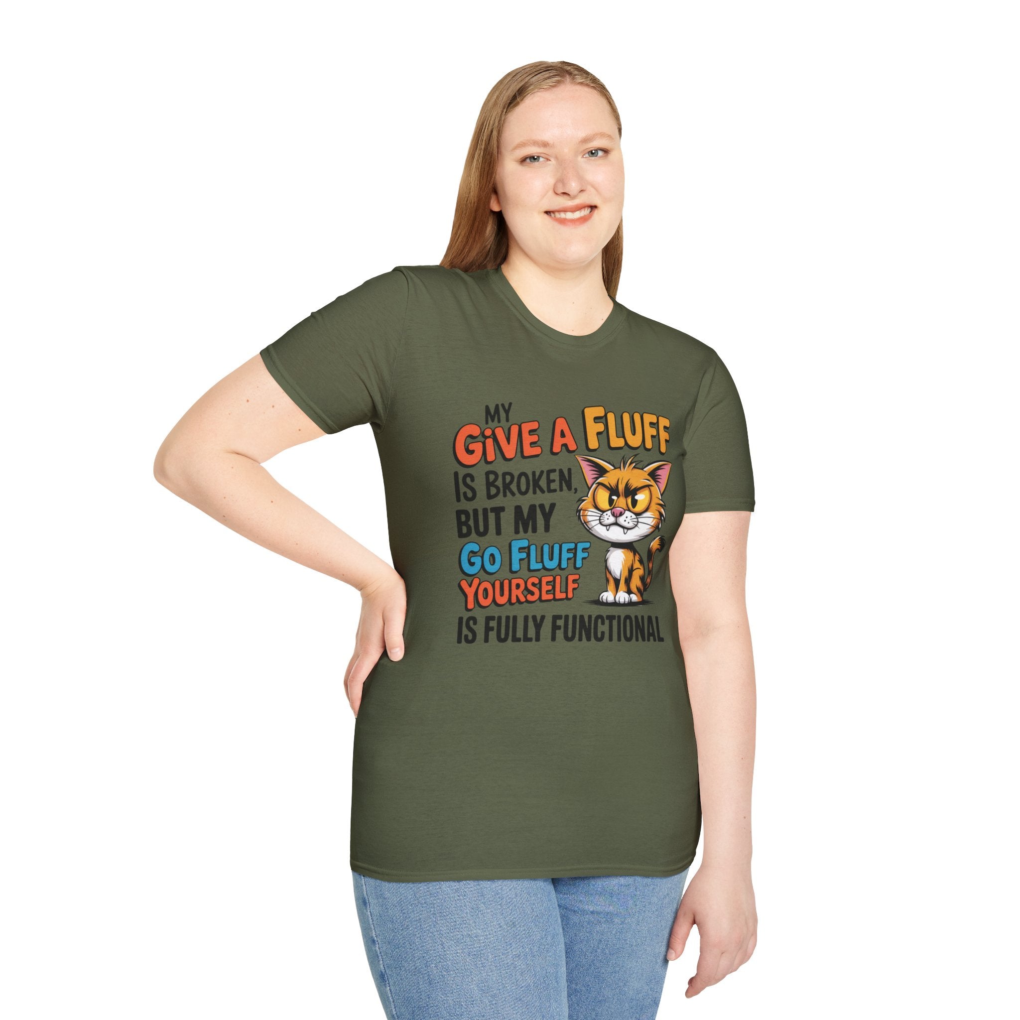 Cat Graphic T-Shirt — "My Give a Fluff Is Broken" Funny Cat Tee