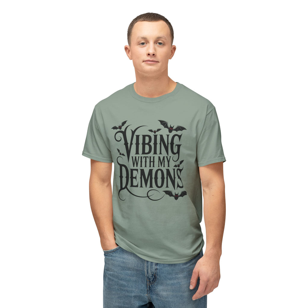 Funny Gothic Halloween T-Shirt — Vibing With My Demons Dark Humor Gift Tee