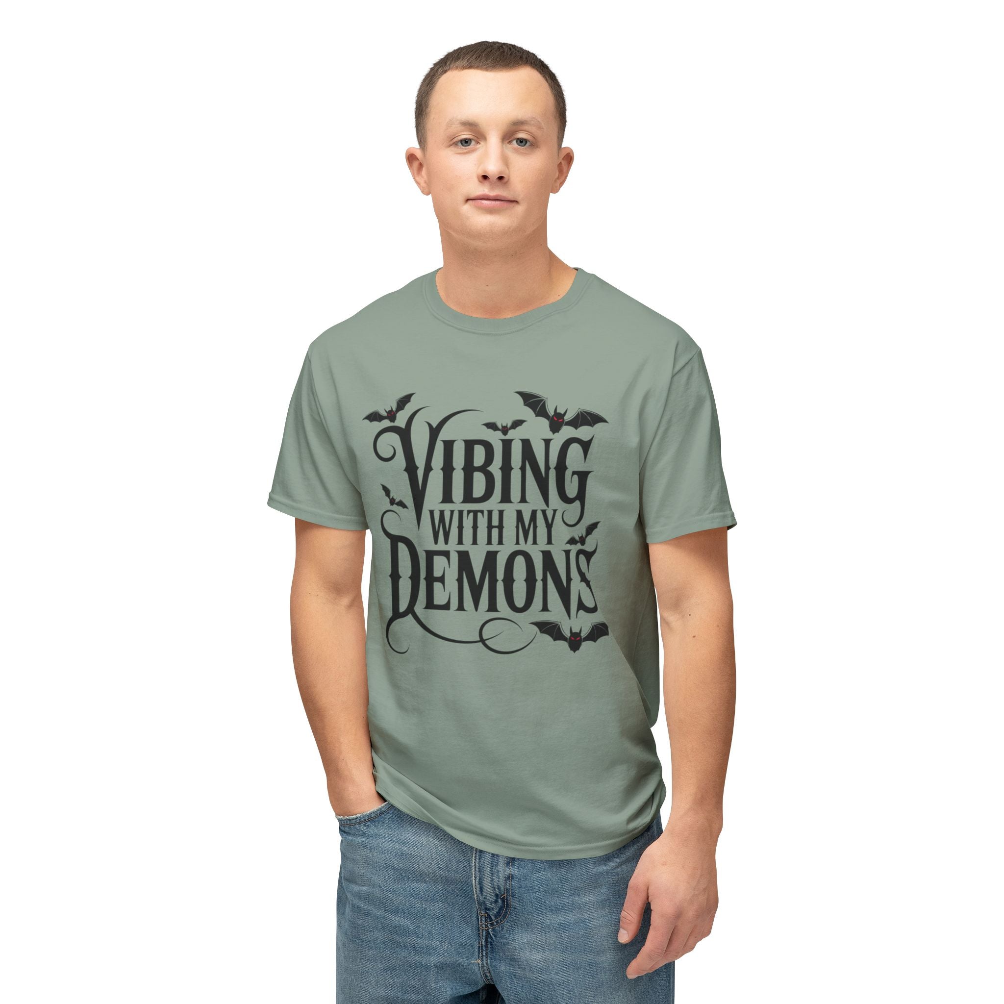 Funny Gothic Halloween T-Shirt — Vibing With My Demons Dark Humor Gift Tee