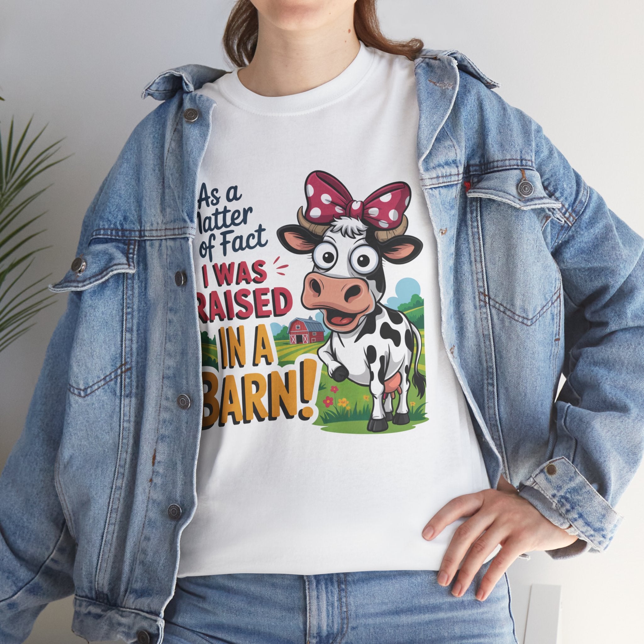 Raised in a Barn Cow Graphic Tee — Funny Farm Animal Shirt