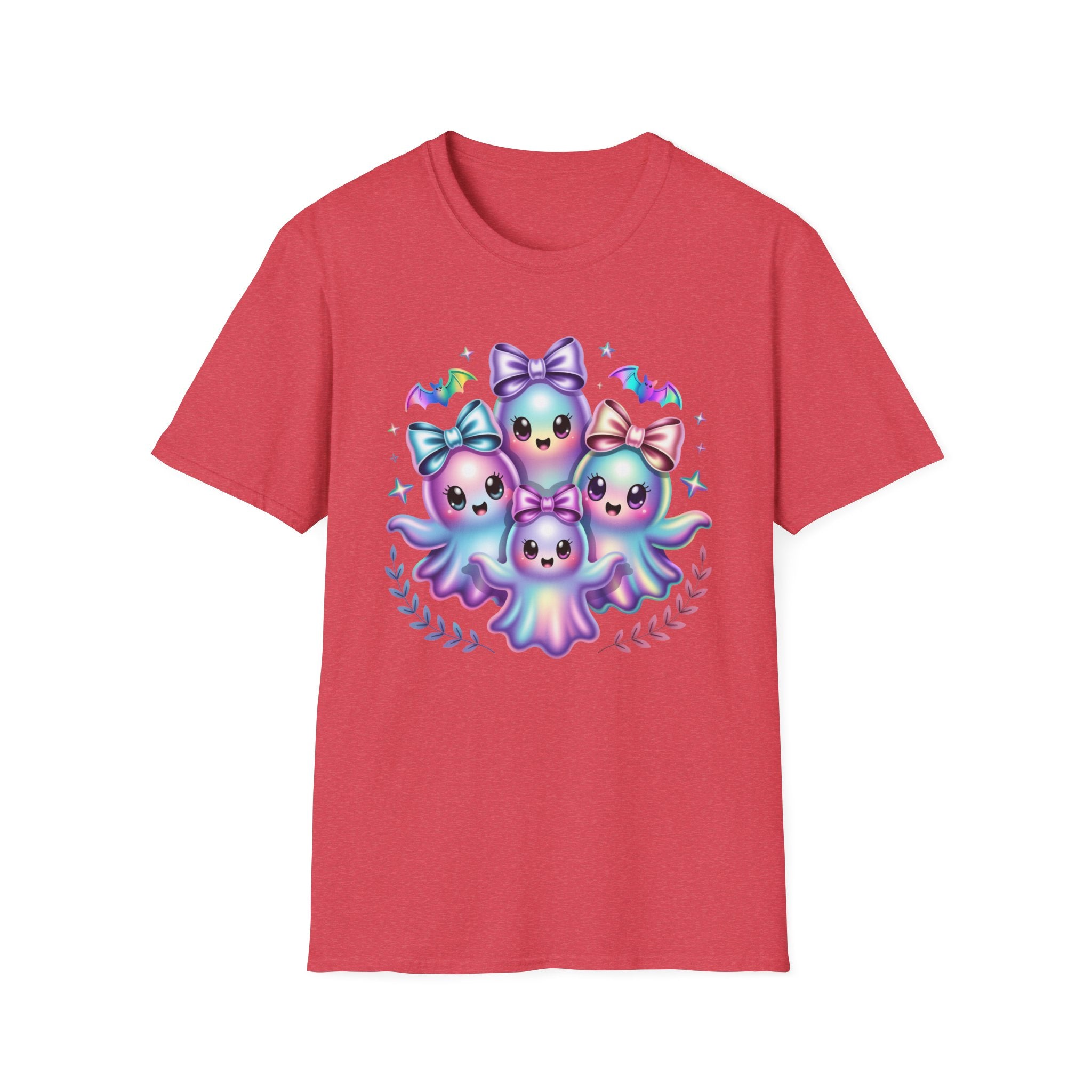 Cute Pastel Ghosts T-Shirt — Kawaii Iridescent Ghost Trio with Bows
