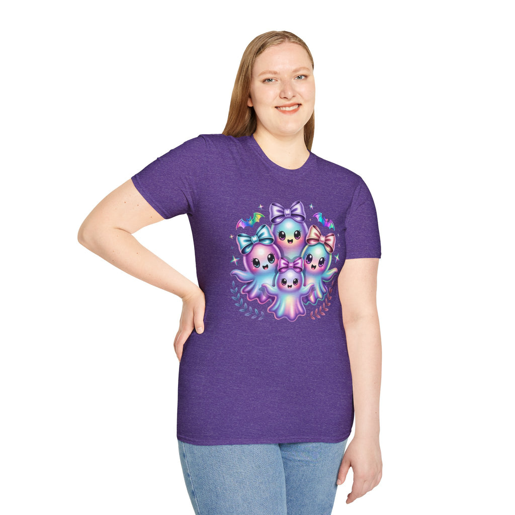 Cute Pastel Ghosts T-Shirt — Kawaii Iridescent Ghost Trio with Bows