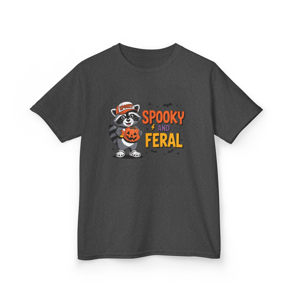 Kids Tee — "Spooky and Feral" Halloween Raccoon Pumpkin Shirt