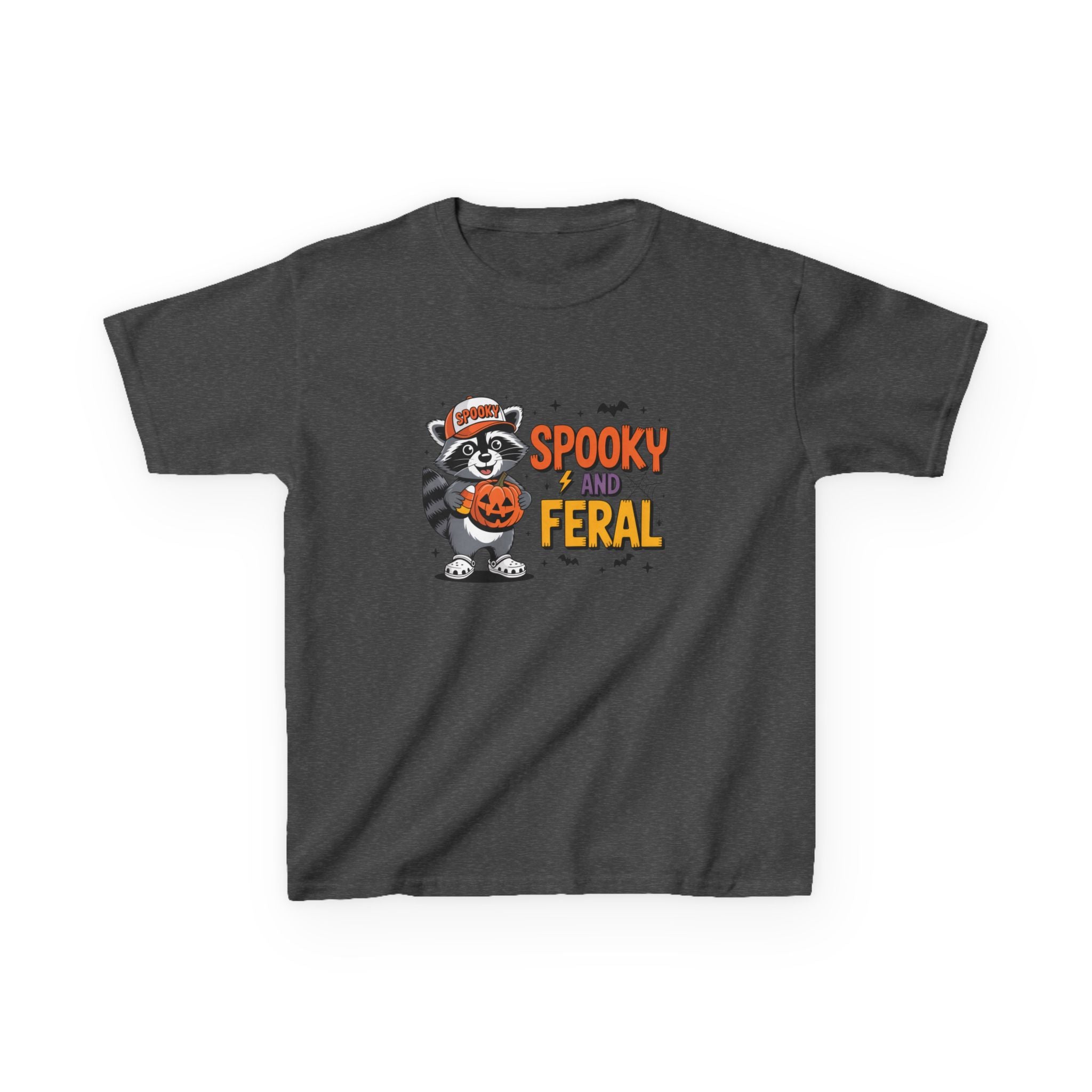 Kids Tee — "Spooky and Feral" Halloween Raccoon Pumpkin Shirt