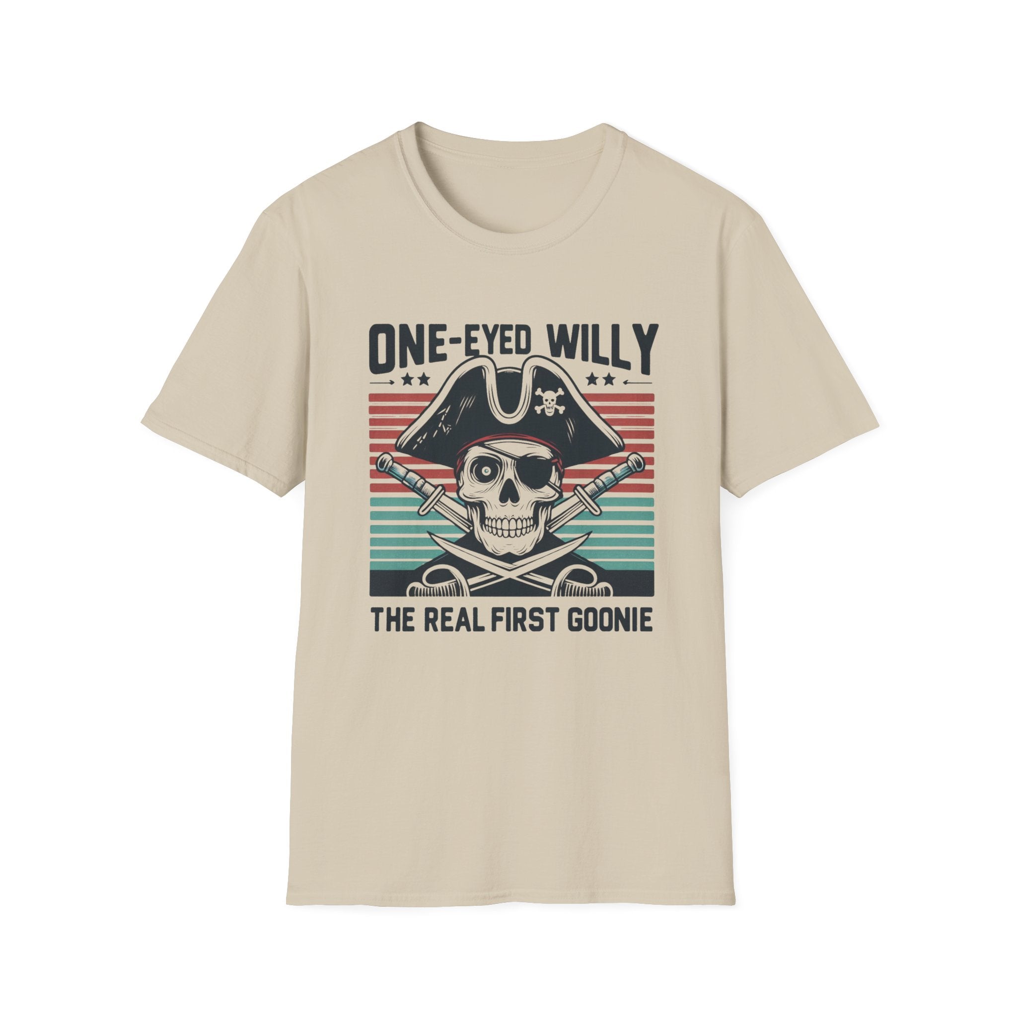 One-Eyed Willy Skull T-Shirt — Vintage Pirate 'The Real First Goonie' Tee