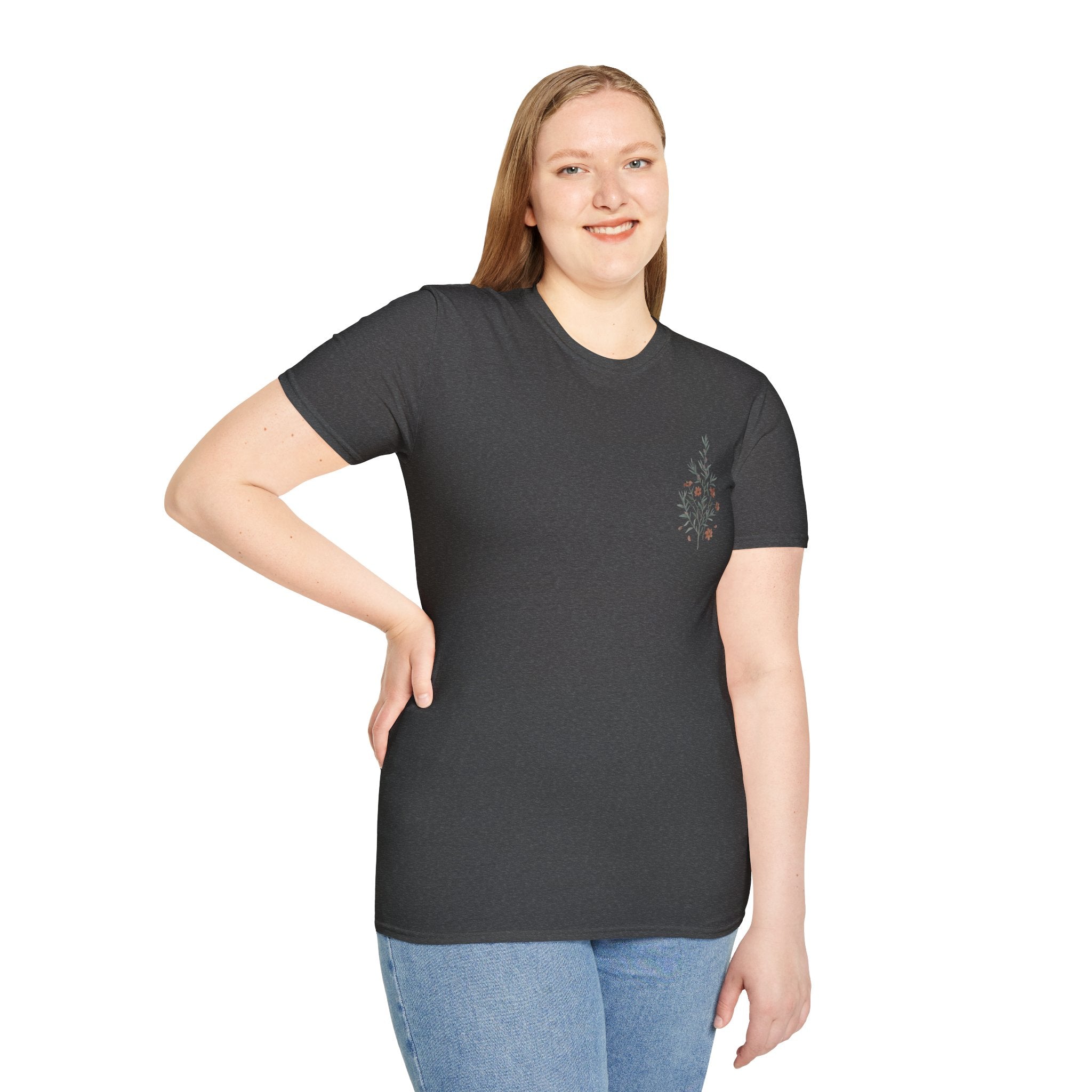 Floral Corner Tee — Minimal Wildflower Pocket T‑Shirt