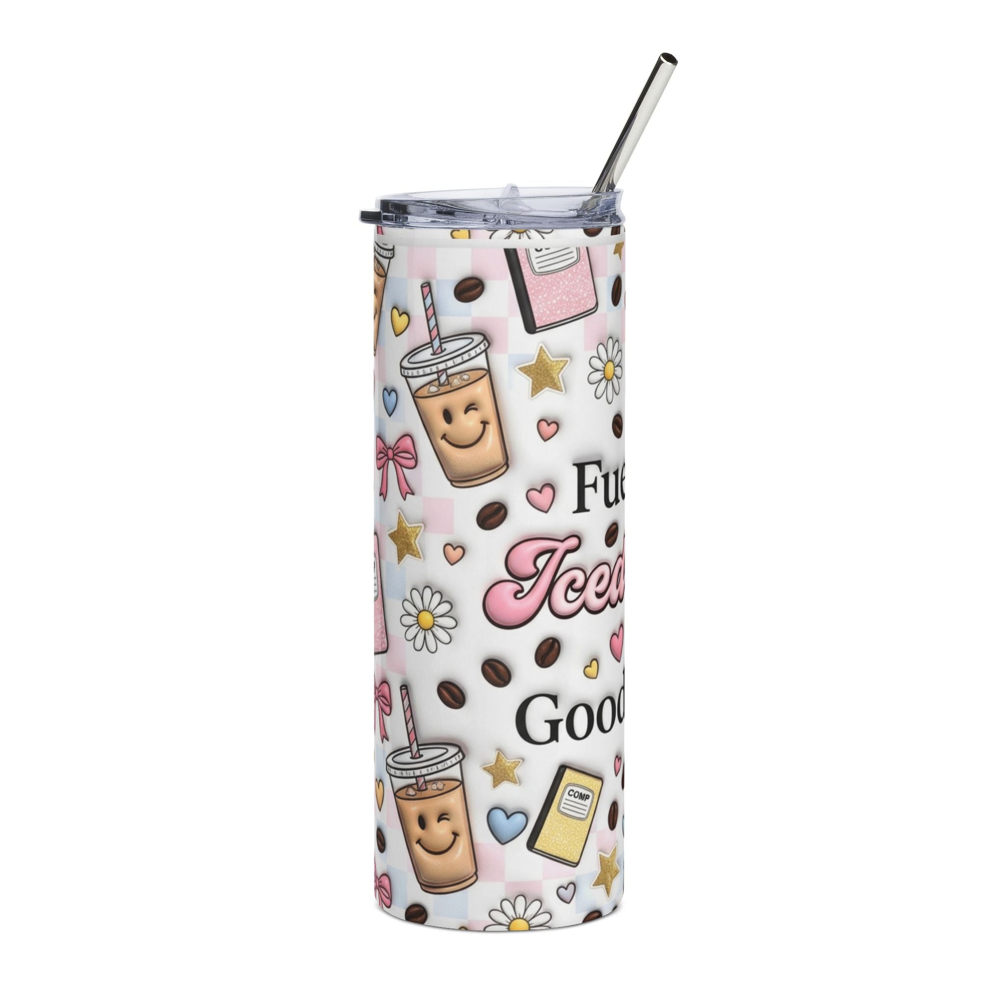 Funny Student 20oz Stainless Steel Tumbler — Iced Coffee & Good Grades Gift Travel Cup for Students