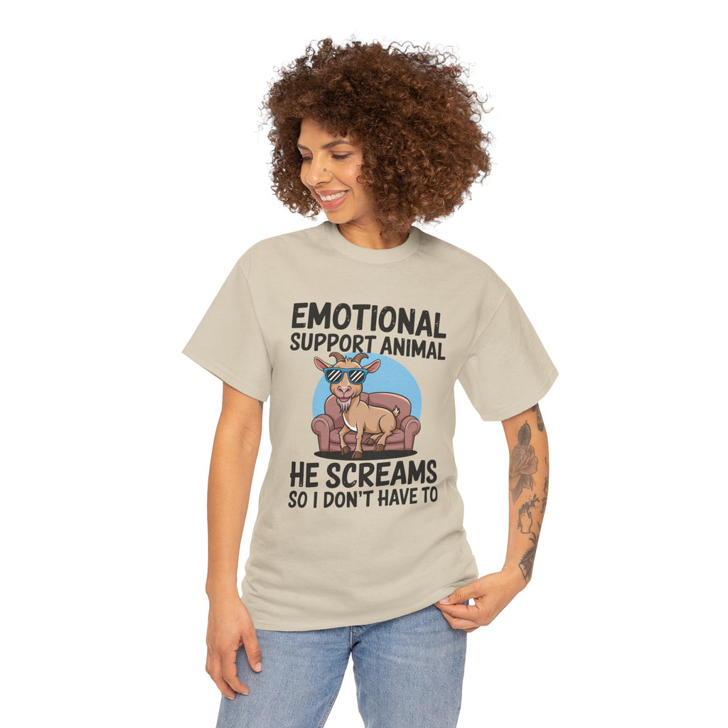 Funny Goat T-Shirt — He Screams So I Don't Have To Emotional Support Animal Gift Tee