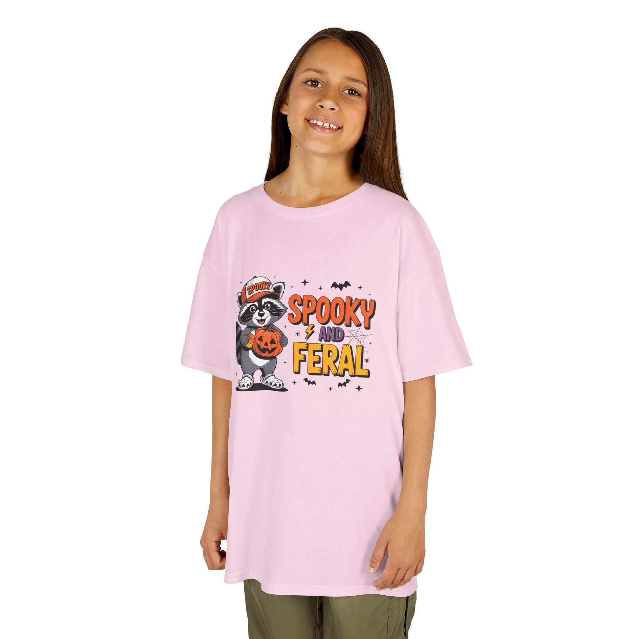 Kids Tee — "Spooky and Feral" Halloween Raccoon Pumpkin Shirt