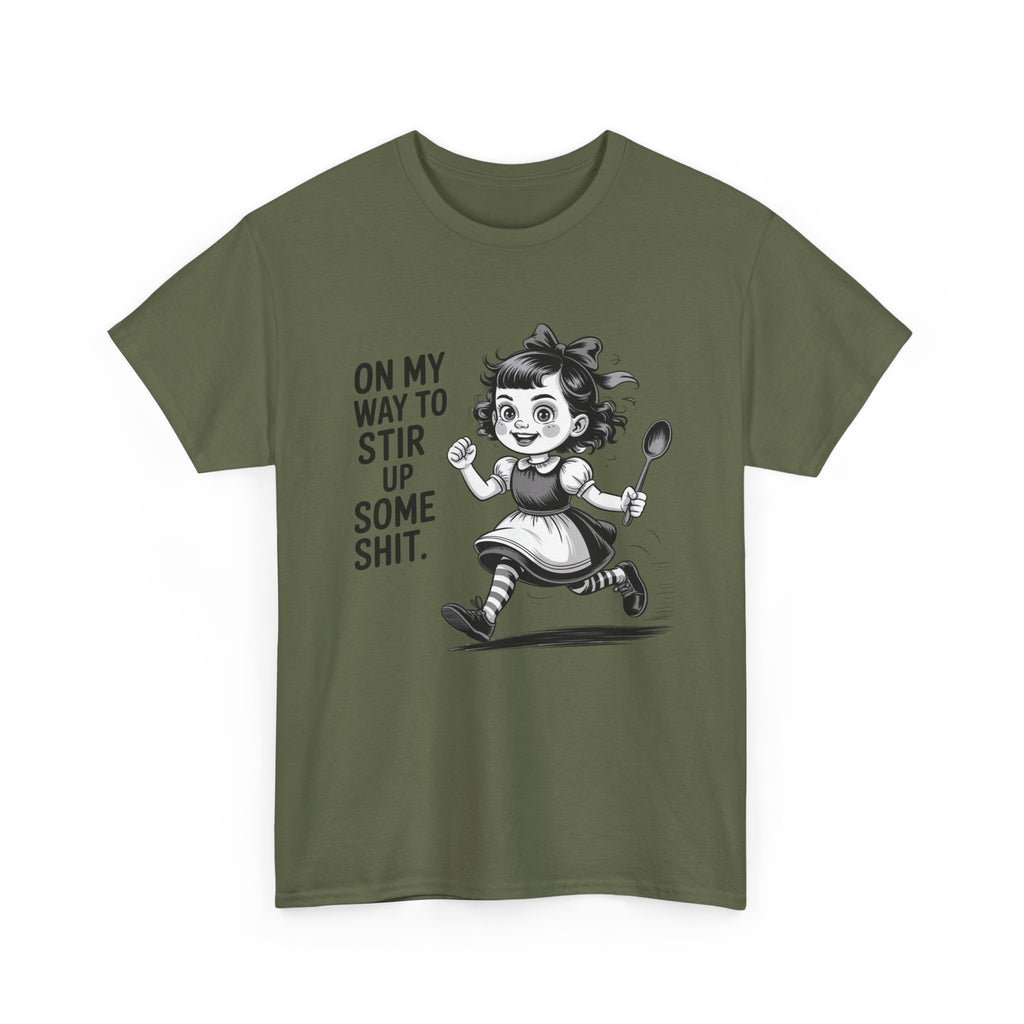 Stir Up Some Shit Tee — Retro Mischief Girl Graphic T-Shirt