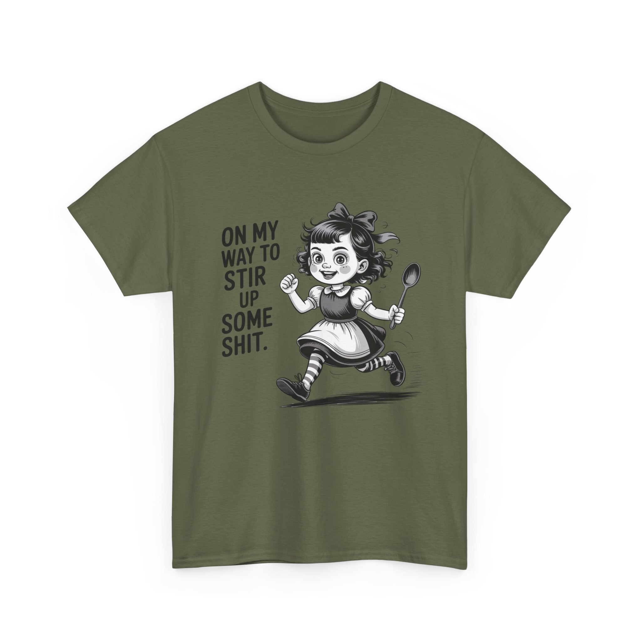 Stir Up Some Shit Tee — Retro Mischief Girl Graphic T-Shirt
