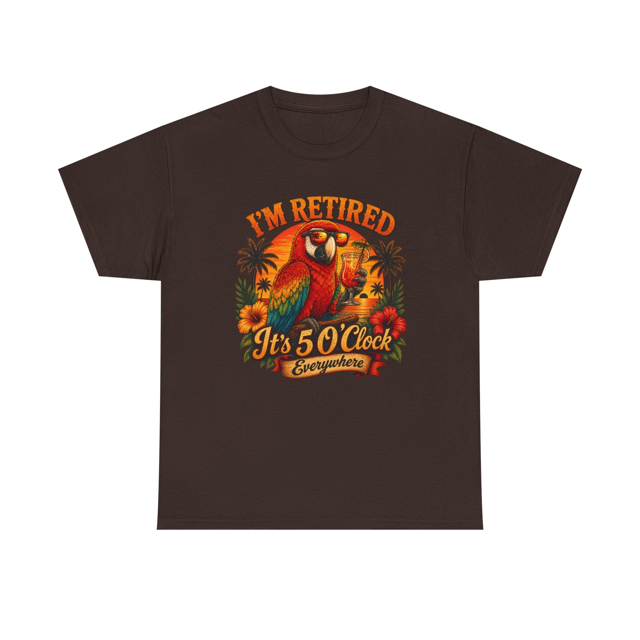Funny Retirement T-Shirt — It's 5 O'Clock Everywhere Parrot Gift Tee for Retirees