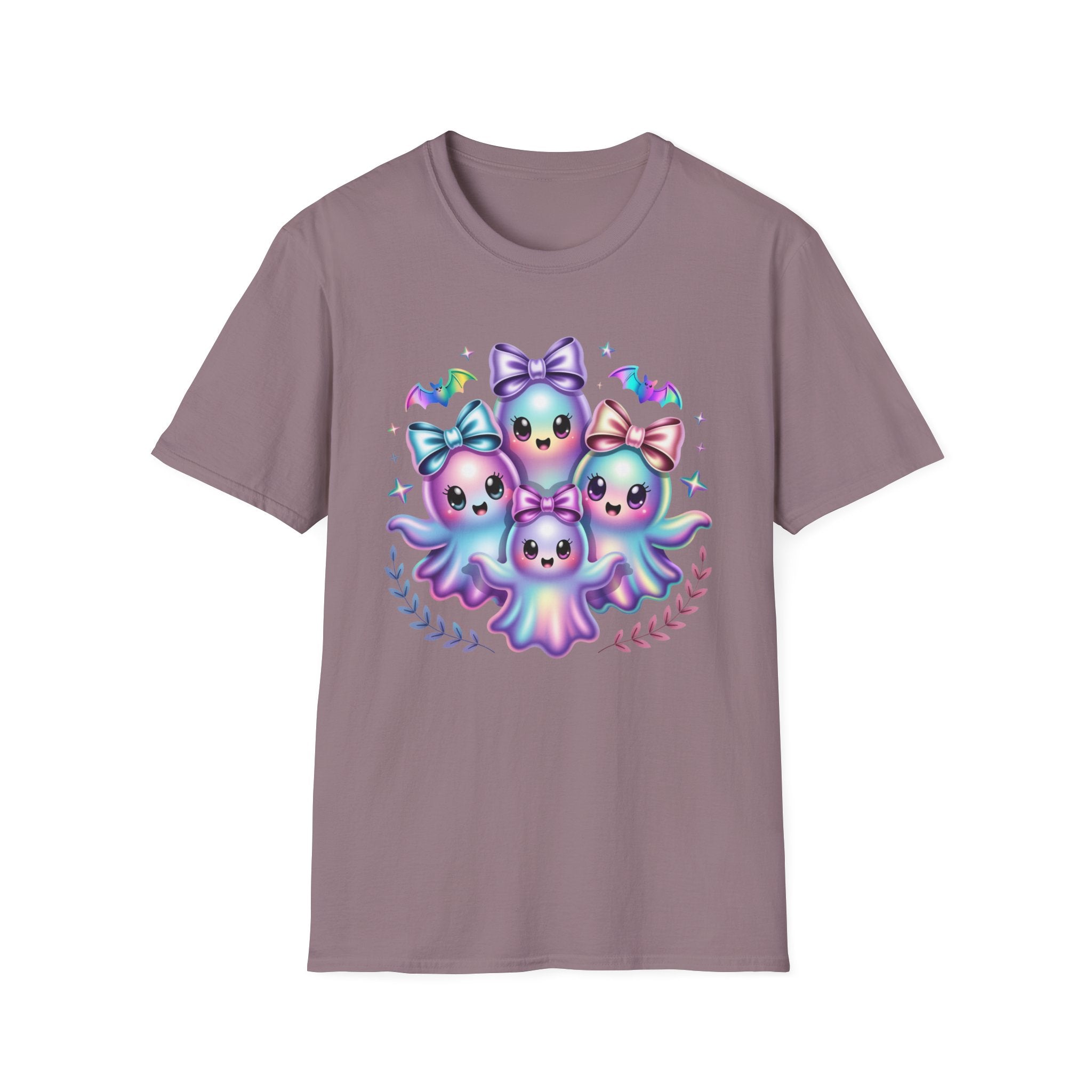 Cute Pastel Ghosts T-Shirt — Kawaii Iridescent Ghost Trio with Bows