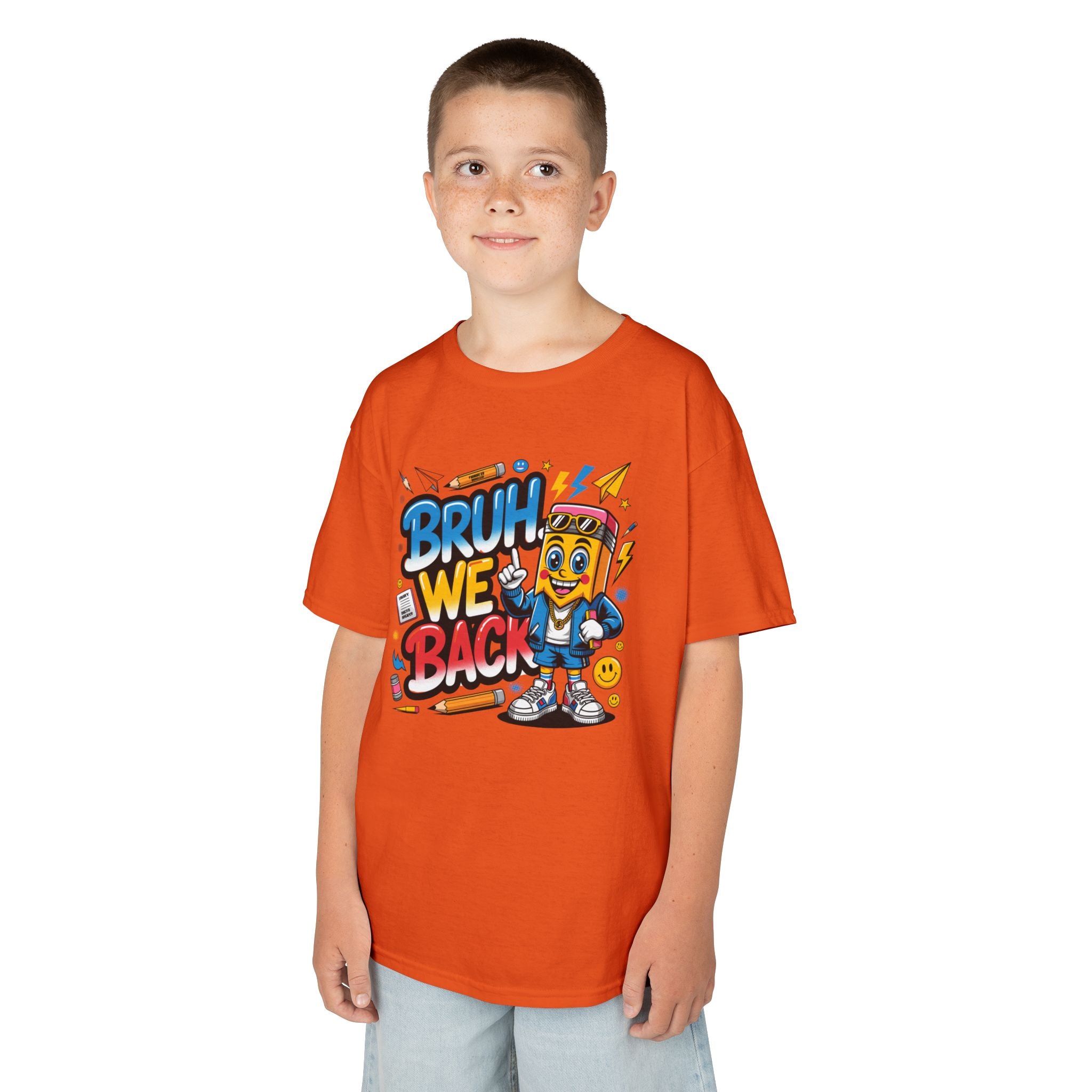 Kids Tee — "Bruh We Back" Retro Cartoon Graphic Shirt