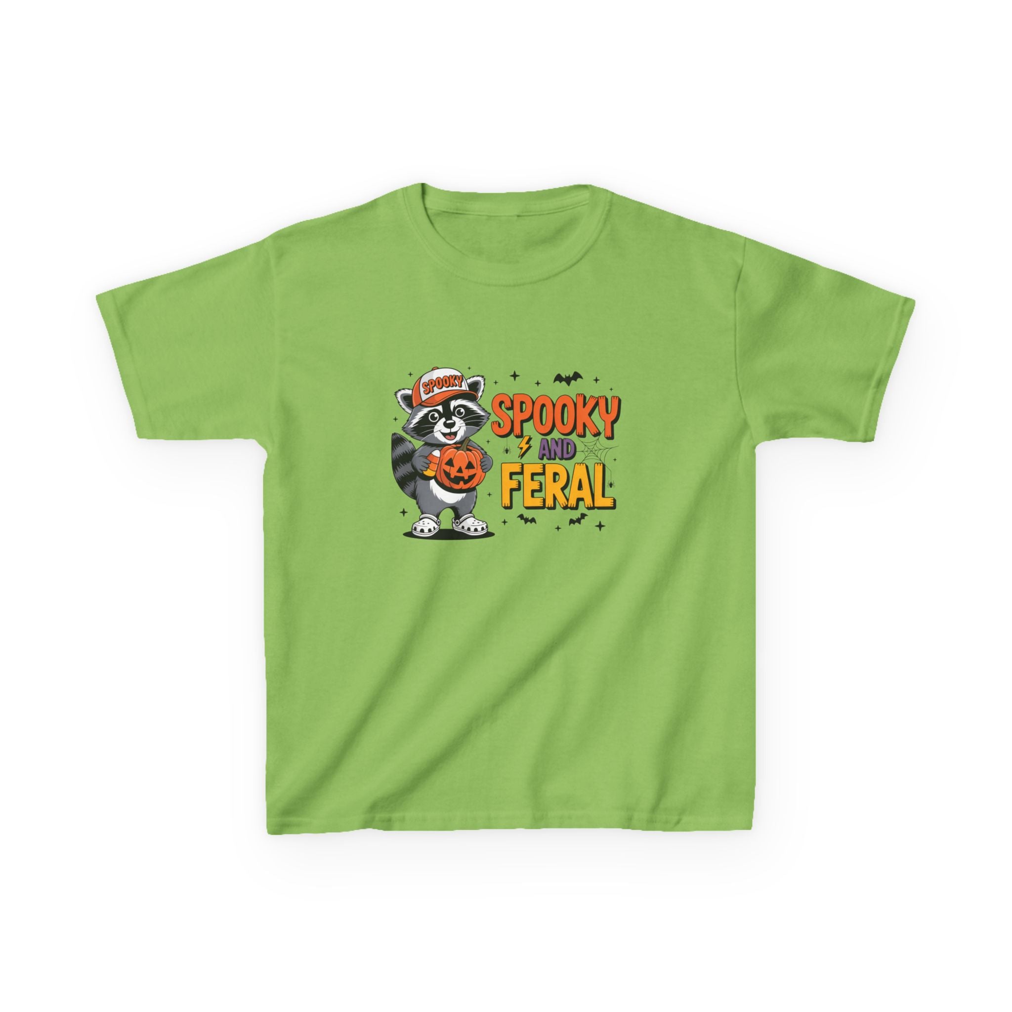 Kids Tee — "Spooky and Feral" Halloween Raccoon Pumpkin Shirt