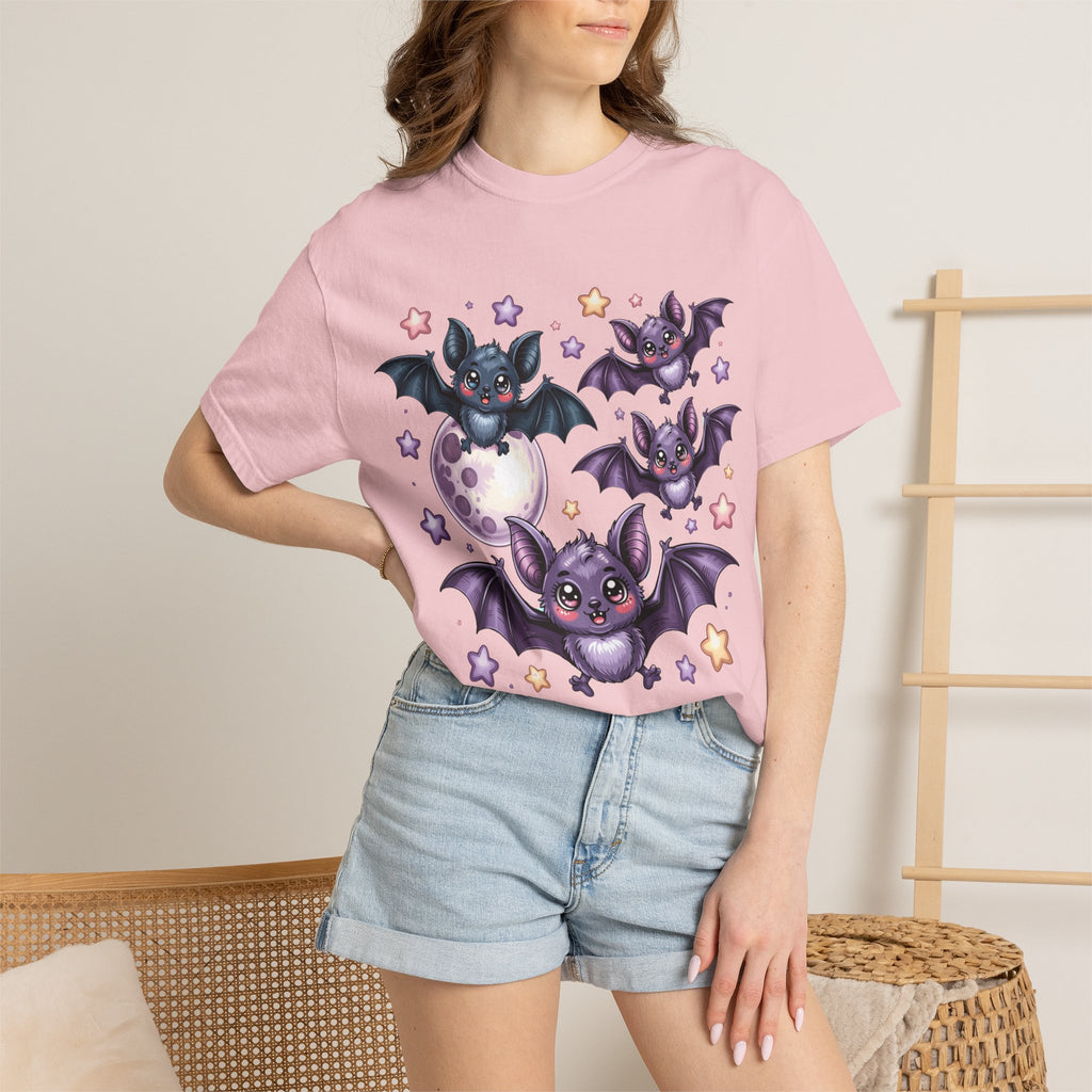 Cute Purple Bats T-Shirt — Kawaii Night Moon & Stars Tee