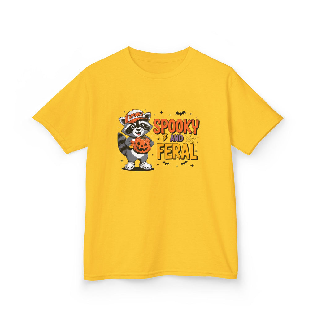 Kids Tee — "Spooky and Feral" Halloween Raccoon Pumpkin Shirt