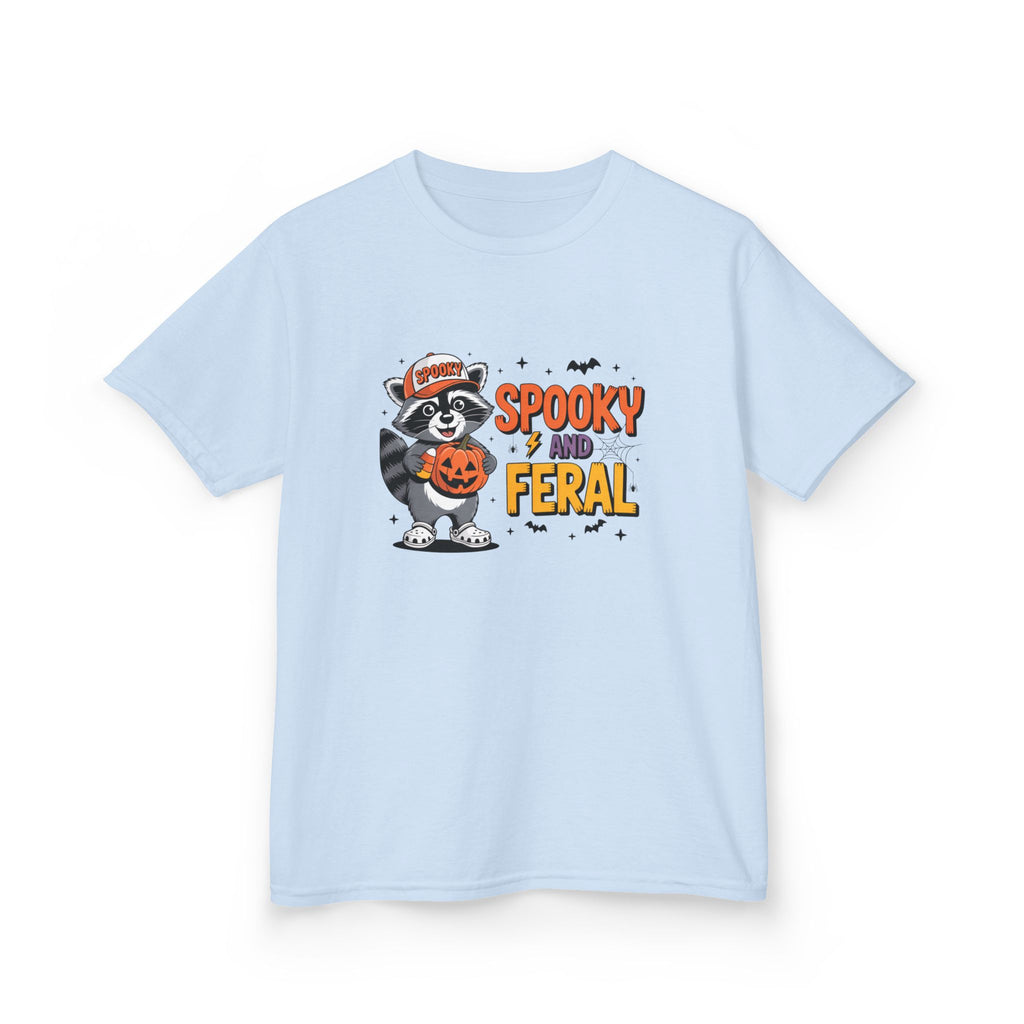 Kids Tee — "Spooky and Feral" Halloween Raccoon Pumpkin Shirt