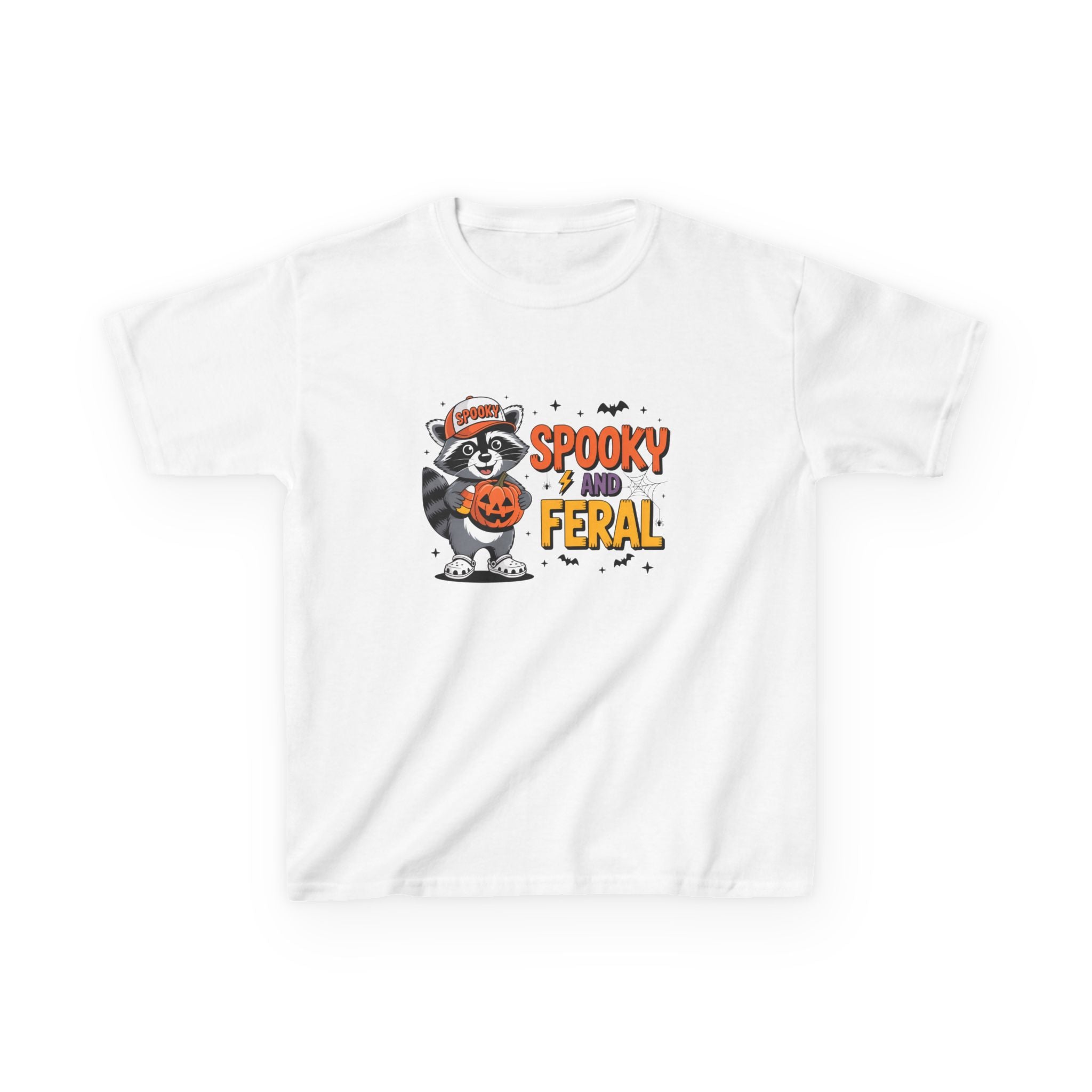 Kids Tee — "Spooky and Feral" Halloween Raccoon Pumpkin Shirt