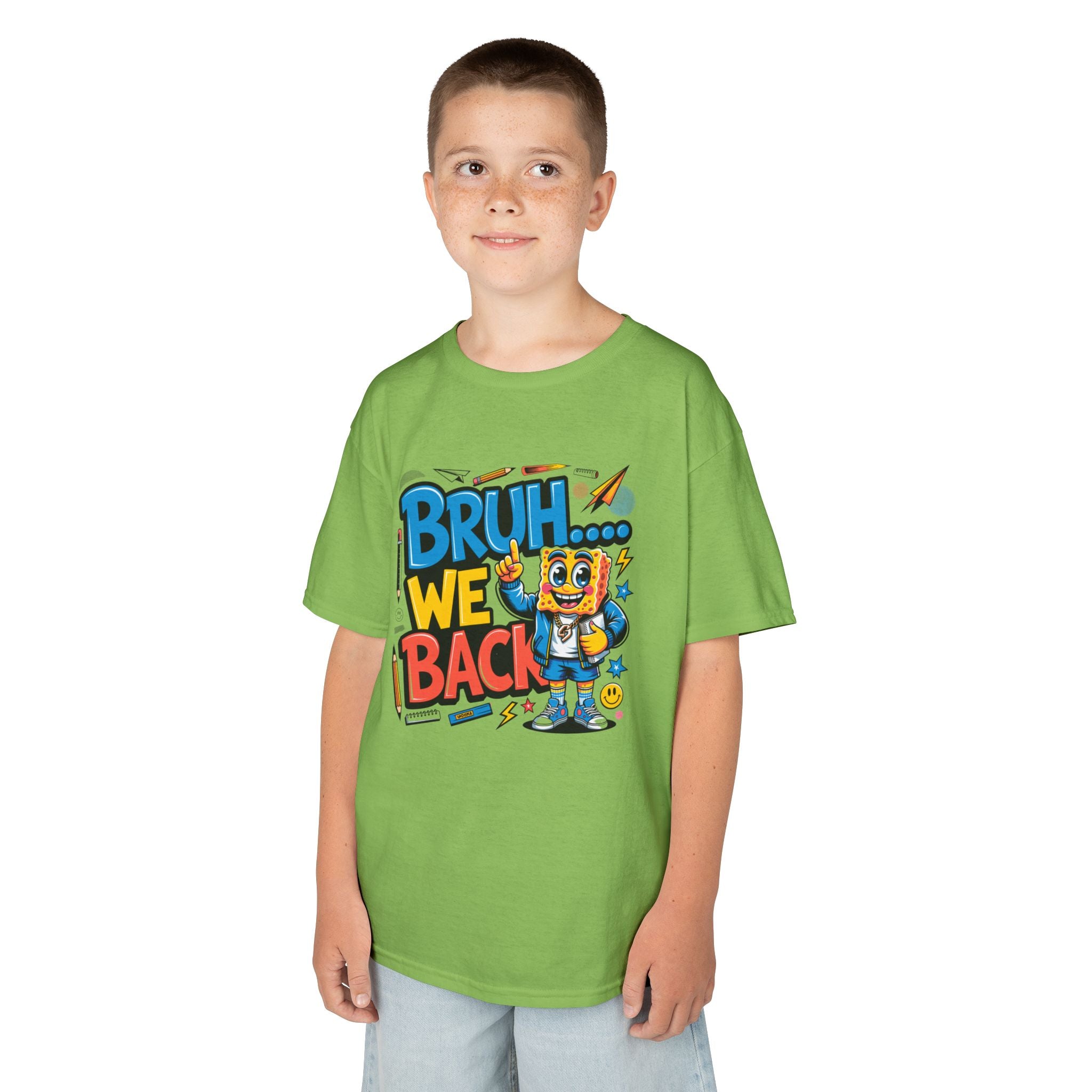 Kids Tee — "Bruh... We Back" Cartoon Sponge Graphic