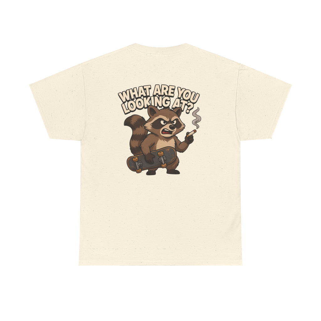 Graphic Tee — "What Are You Looking At?" Raccoon Illustration T-Shirt