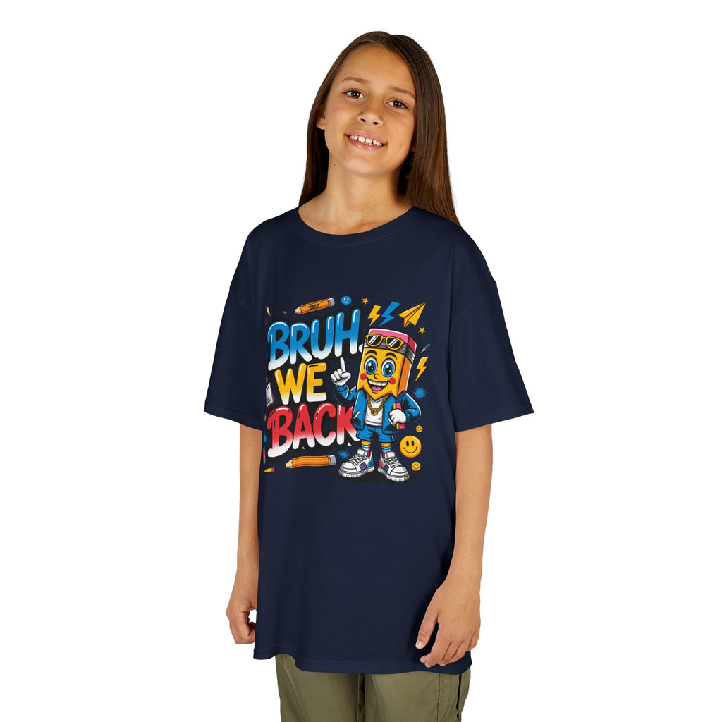 Kids Tee — "Bruh We Back" Retro Cartoon Graphic Shirt