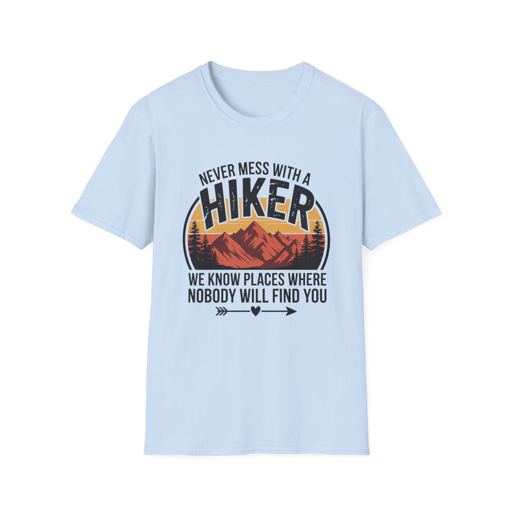 Hiker T-Shirt — "Never Mess With a Hiker" Mountain Sunset Tee