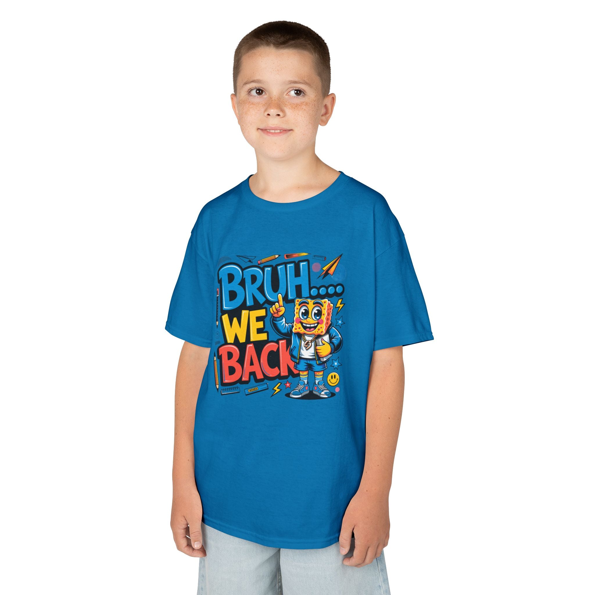 Kids Tee — "Bruh... We Back" Cartoon Sponge Graphic