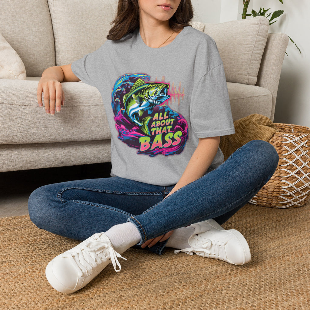 Bass Fishing T-Shirt — "All About That Bass" Retro Wave Graphic
