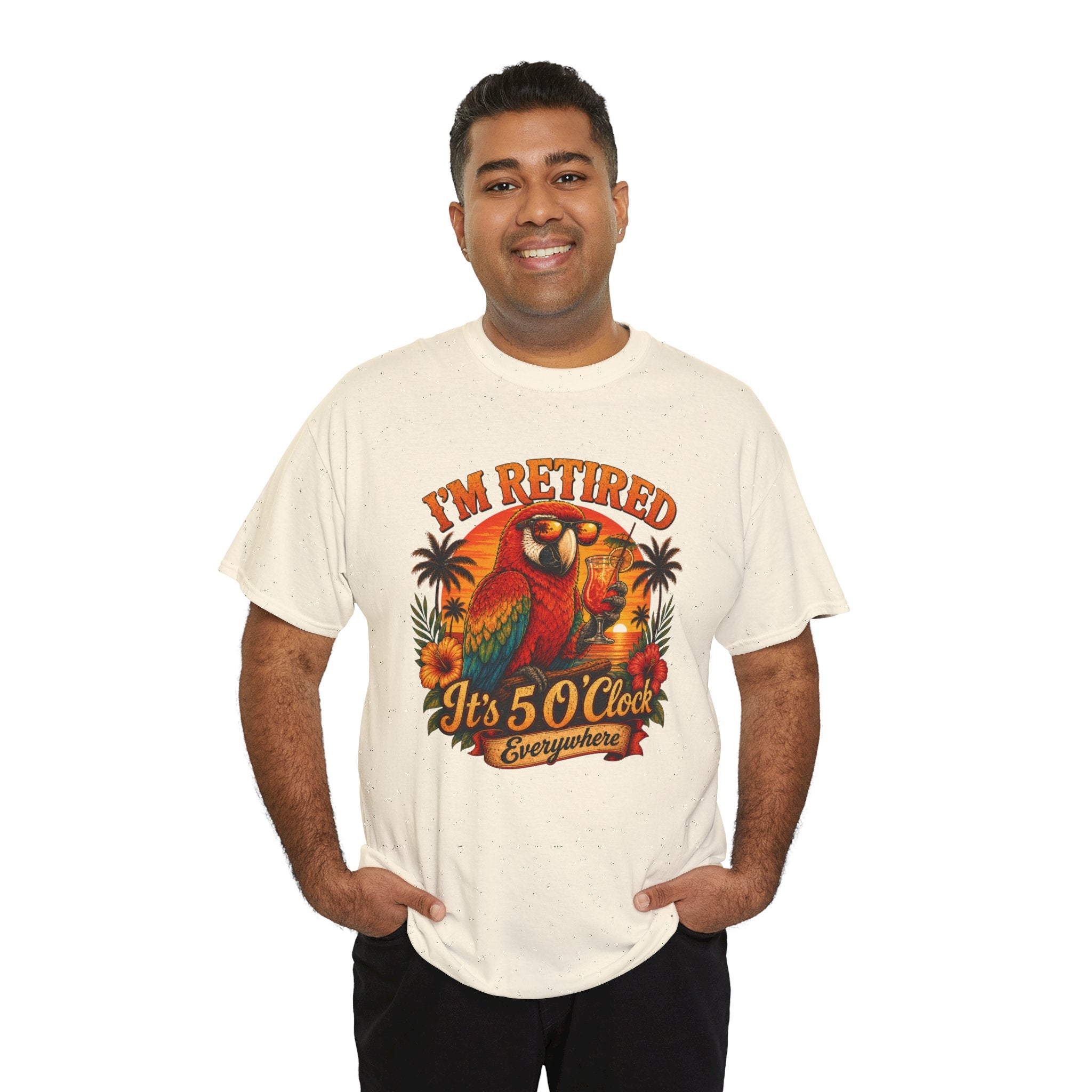 Funny Retirement T-Shirt — It's 5 O'Clock Everywhere Parrot Gift Tee for Retirees