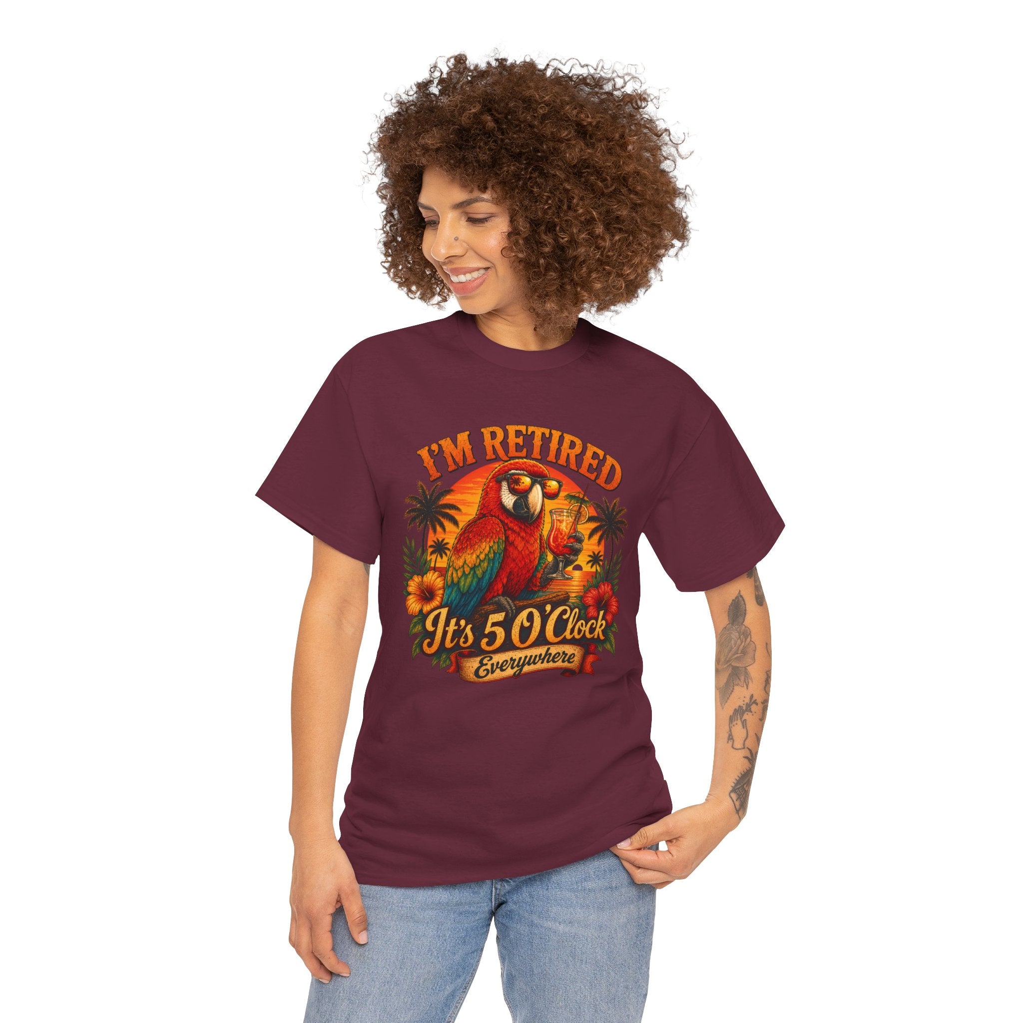 Funny Retirement T-Shirt — It's 5 O'Clock Everywhere Parrot Gift Tee for Retirees