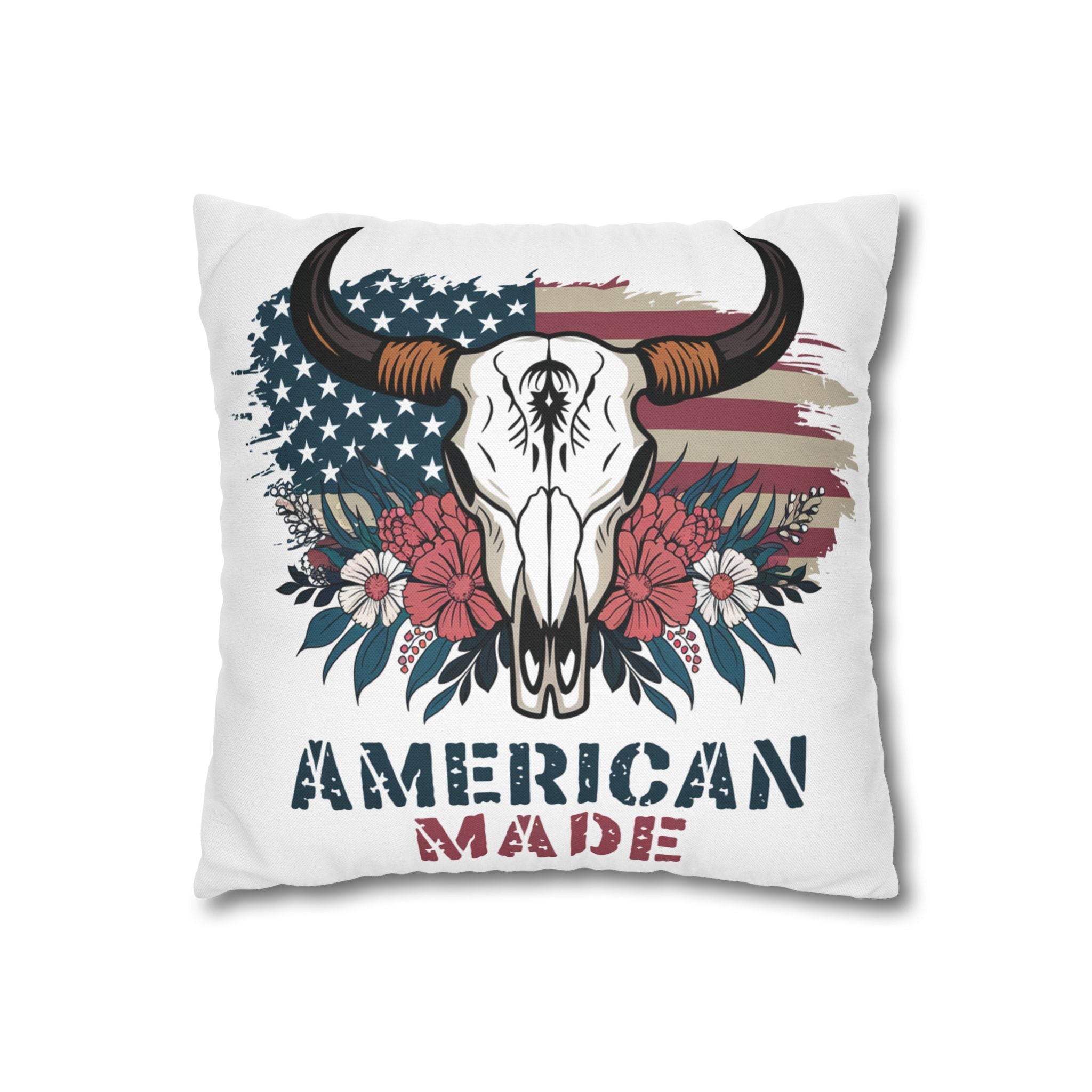 American Made Skull Pillowcase — Patriotic Western Decorative Pillow