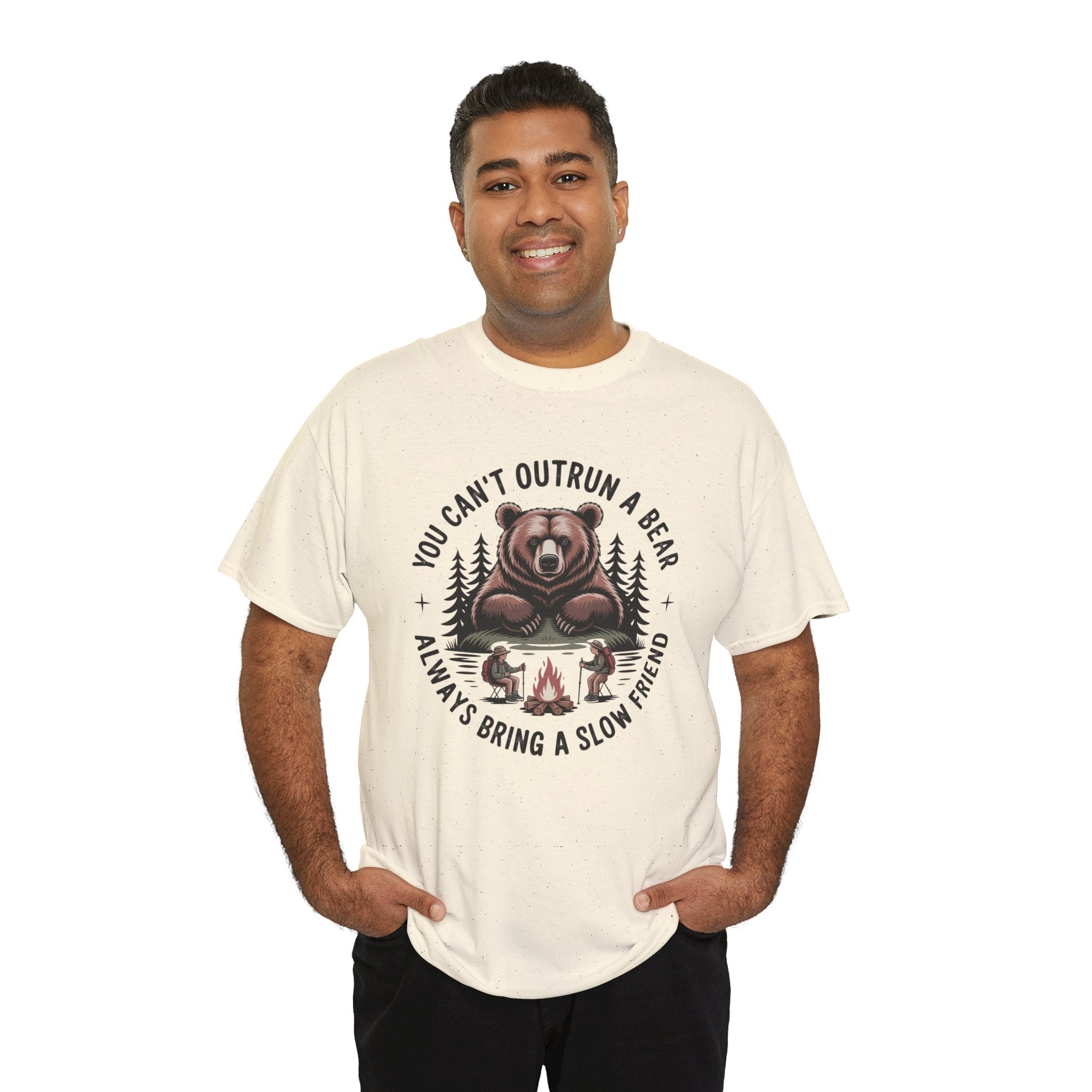 Bear Campfire T‑Shirt — "You Can't Outrun a Bear, Always Bring a Slow Friend" Camping Tee