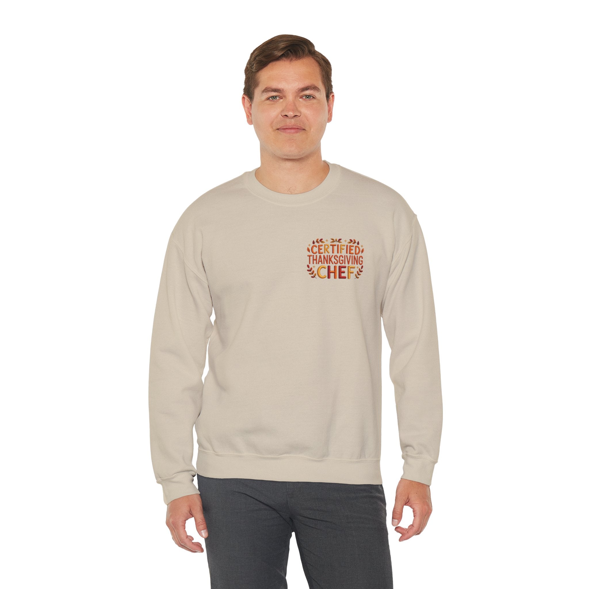 Funny Thanksgiving Chef Crewneck Sweatshirt — Certified Thanksgiving Chef Kitchen Disaster Humor Gift Pullover
