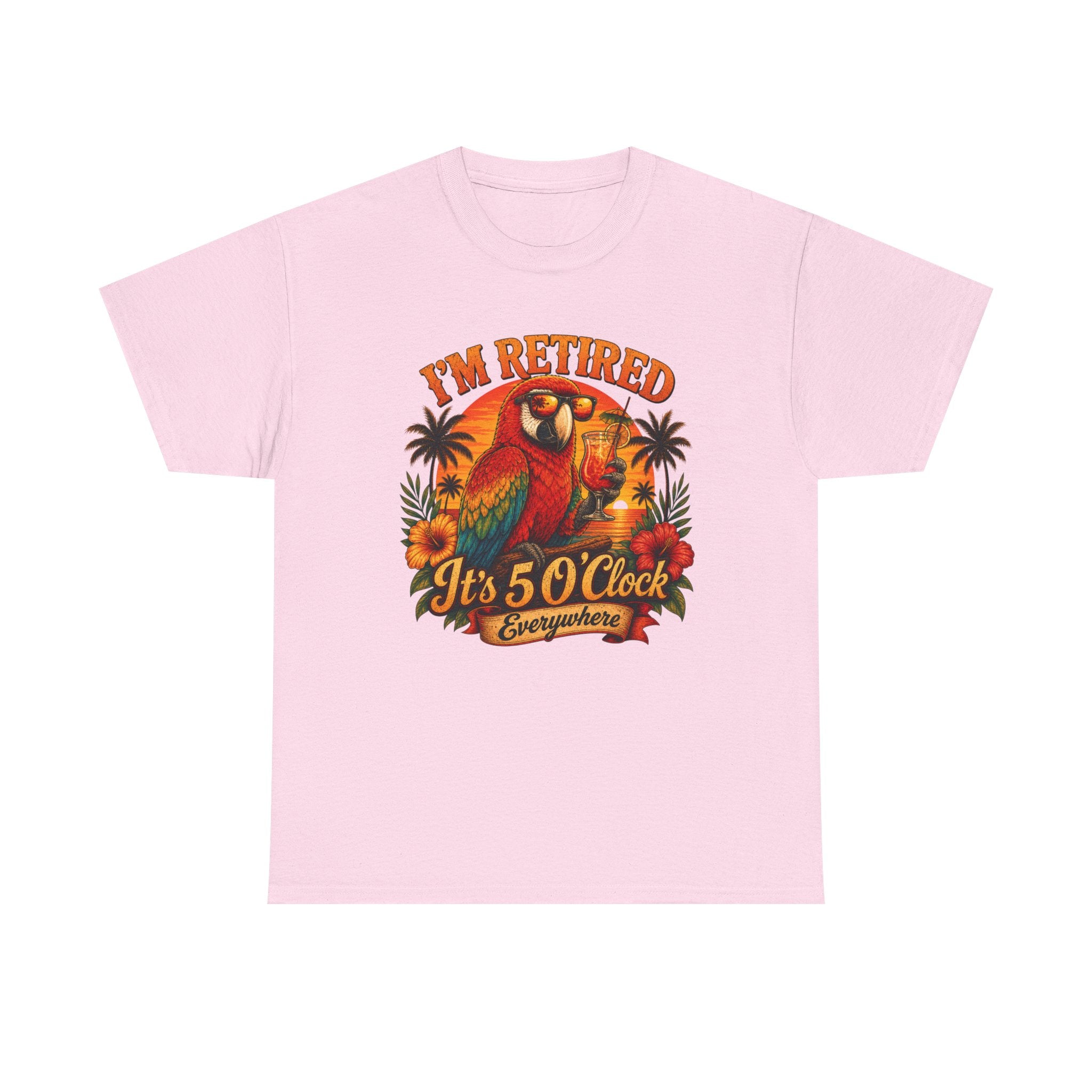 Funny Retirement T-Shirt — It's 5 O'Clock Everywhere Parrot Gift Tee for Retirees