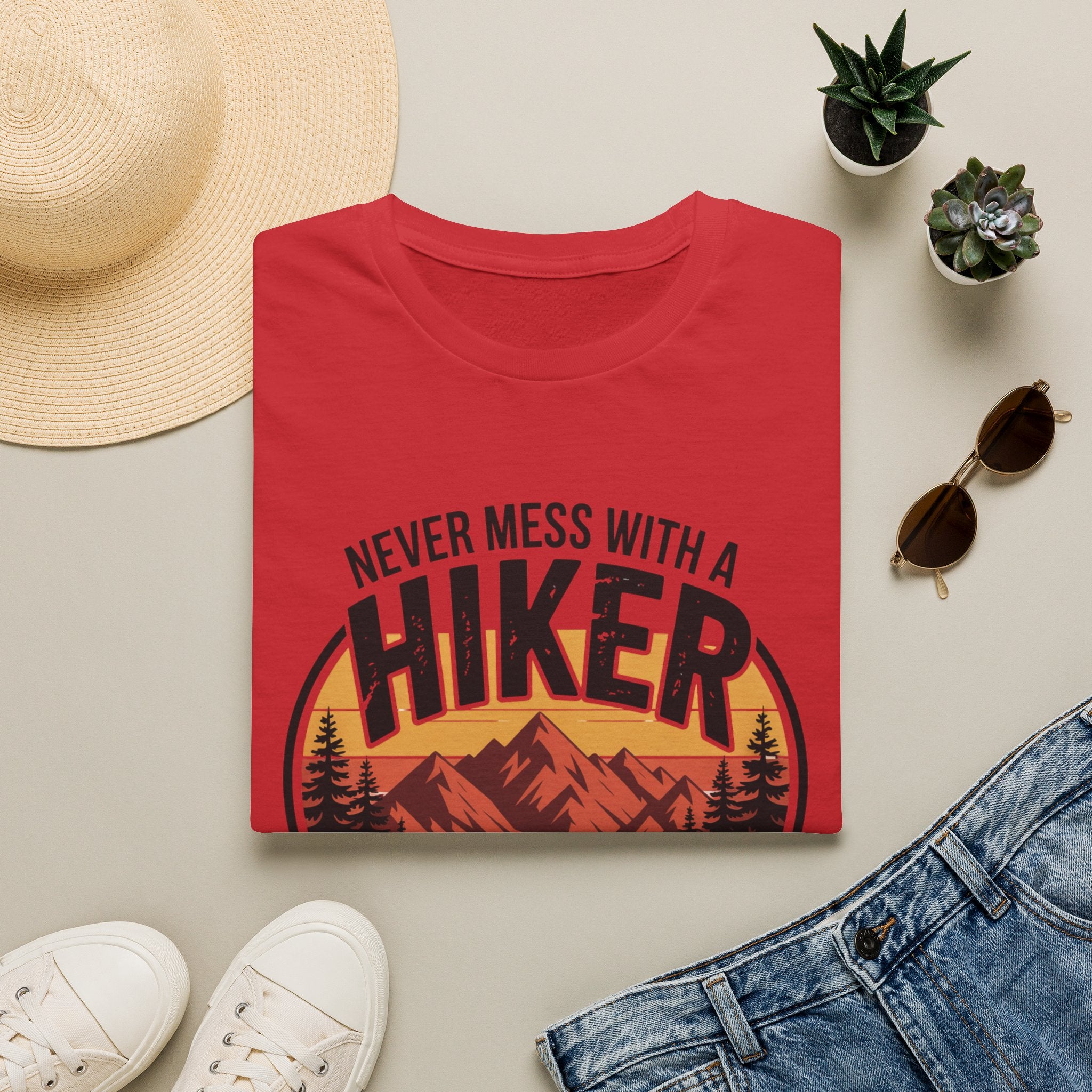 Hiker T-Shirt — "Never Mess With a Hiker" Mountain Sunset Tee