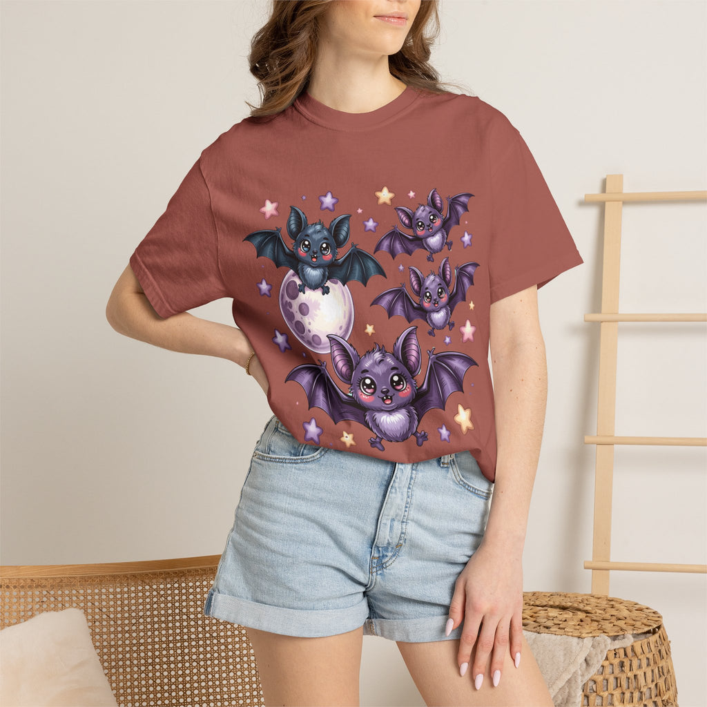 Cute Purple Bats T-Shirt — Kawaii Night Moon & Stars Tee