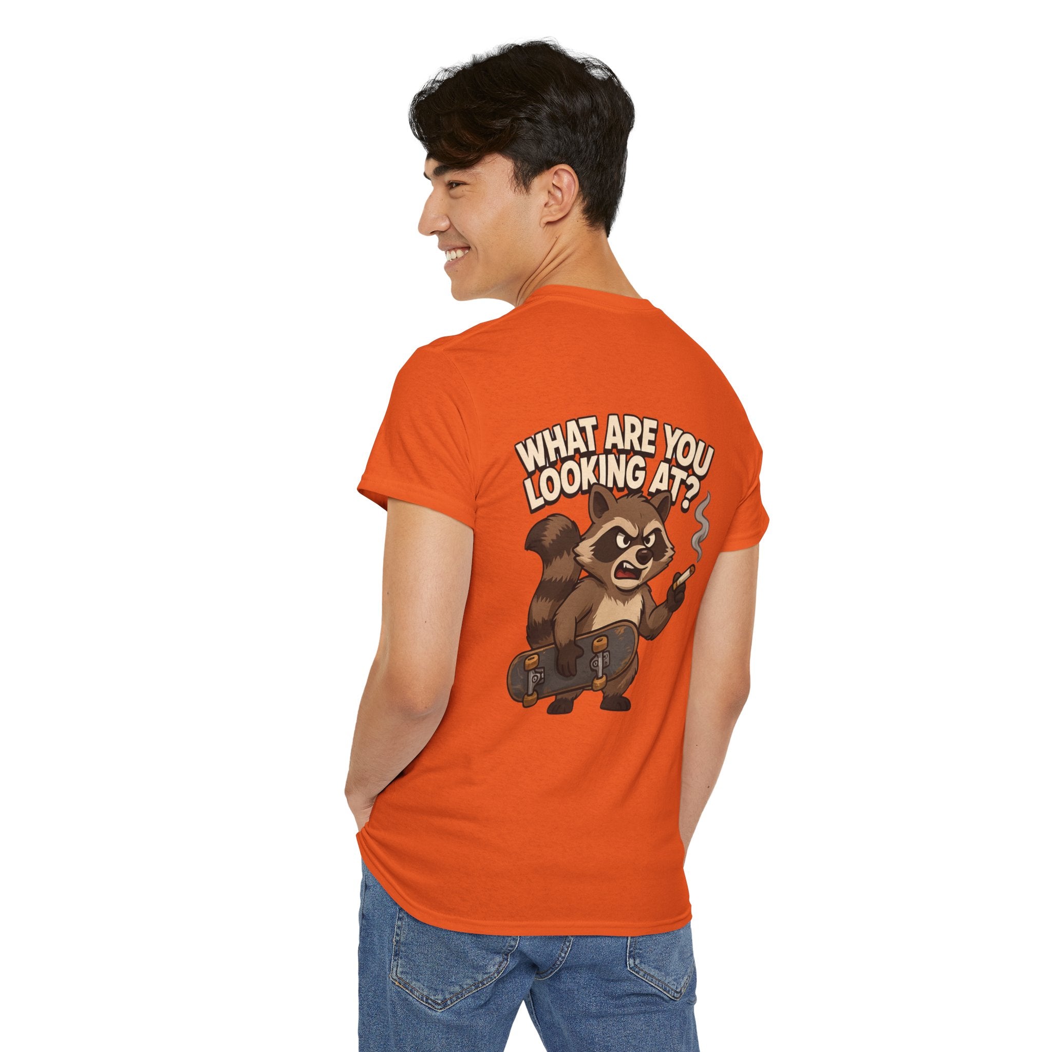 Graphic Tee — "What Are You Looking At?" Raccoon Illustration T-Shirt