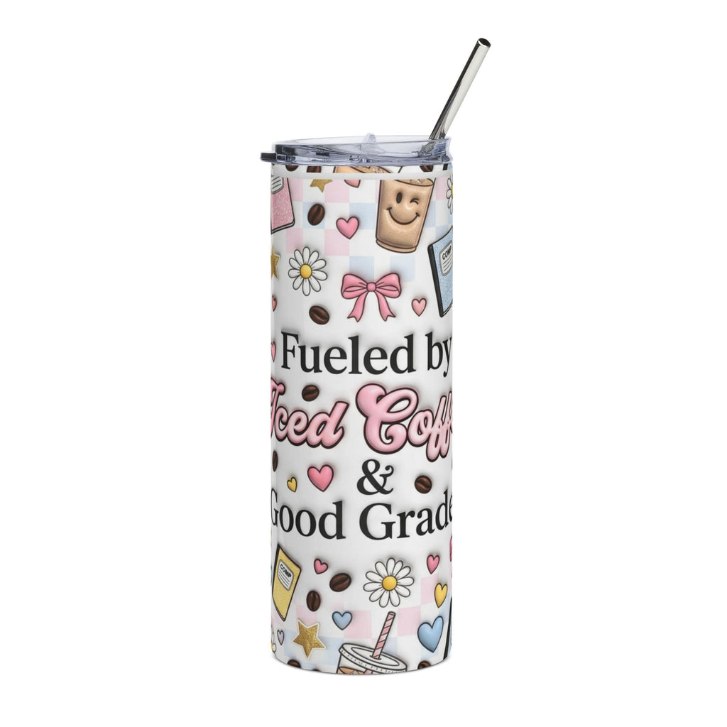 Funny Student 20oz Stainless Steel Tumbler — Iced Coffee & Good Grades Gift Travel Cup for Students
