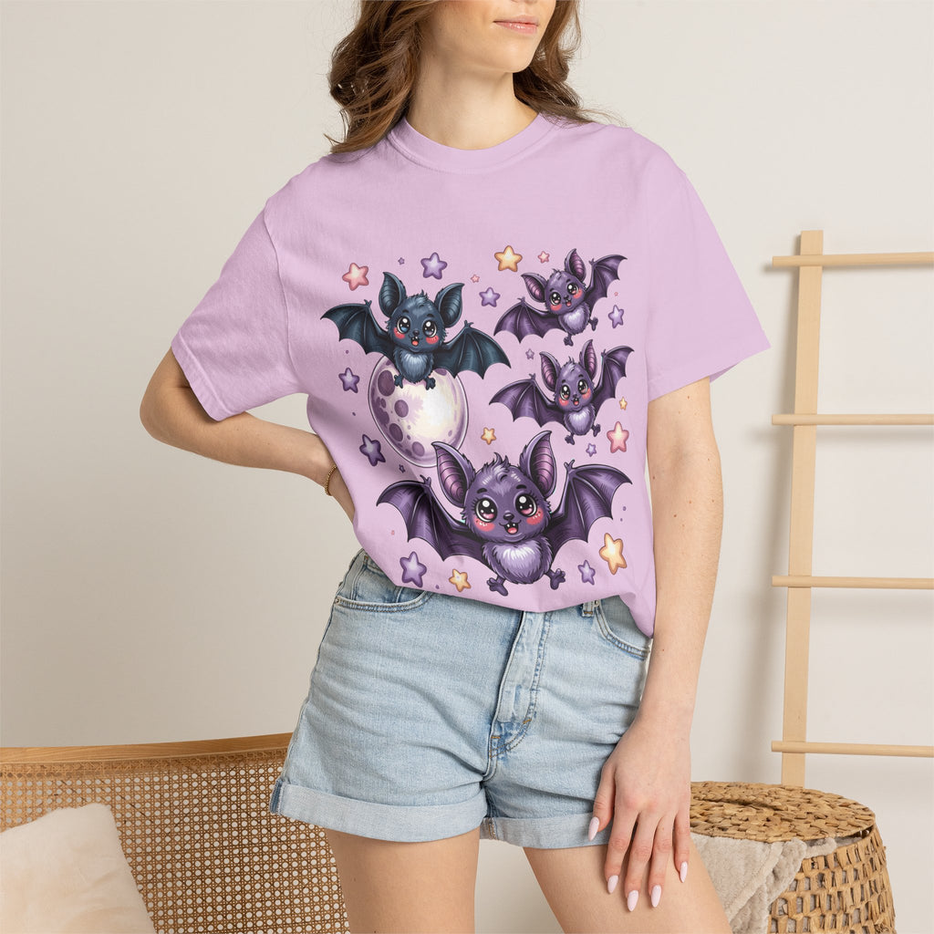 Cute Purple Bats T-Shirt — Kawaii Night Moon & Stars Tee