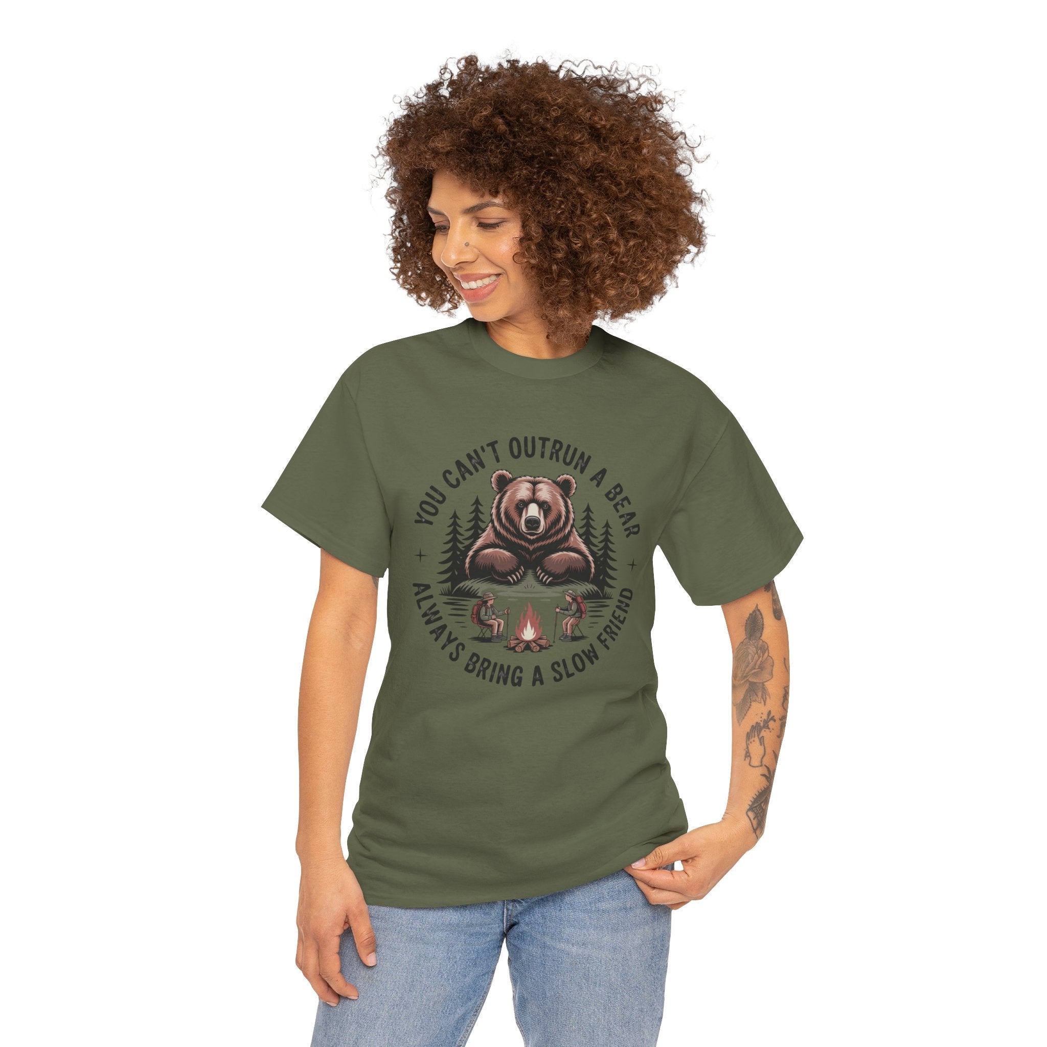 Bear Campfire T‑Shirt — "You Can't Outrun a Bear, Always Bring a Slow Friend" Camping Tee