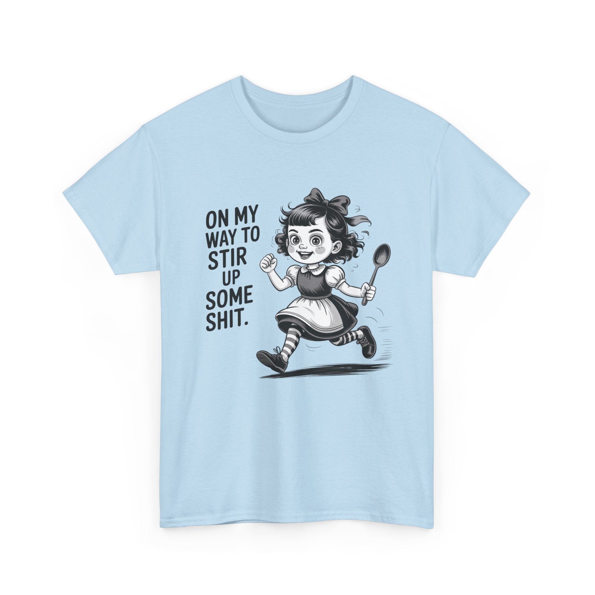 Stir Up Some Shit Tee — Retro Mischief Girl Graphic T-Shirt