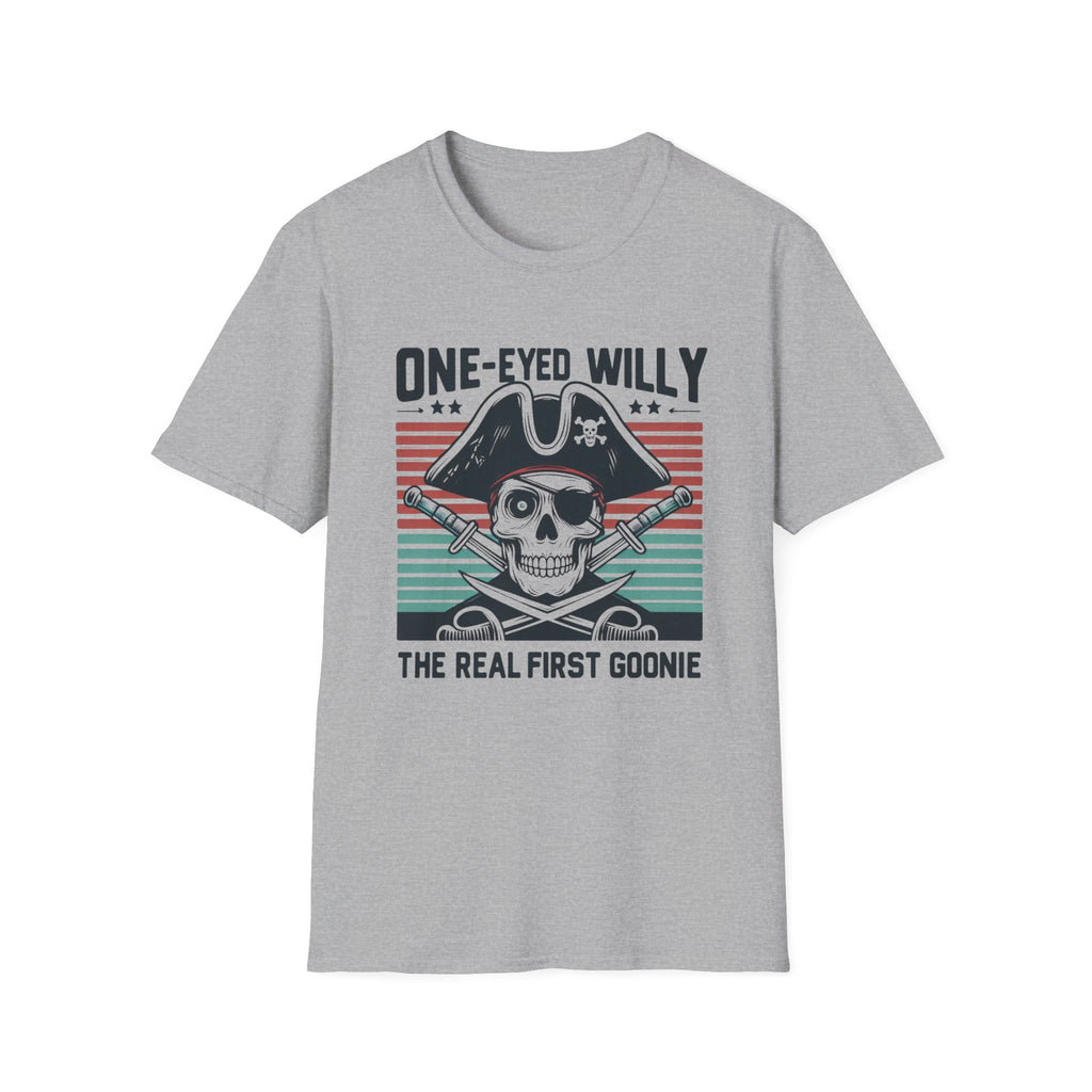 One-Eyed Willy Skull T-Shirt — Vintage Pirate 'The Real First Goonie' Tee