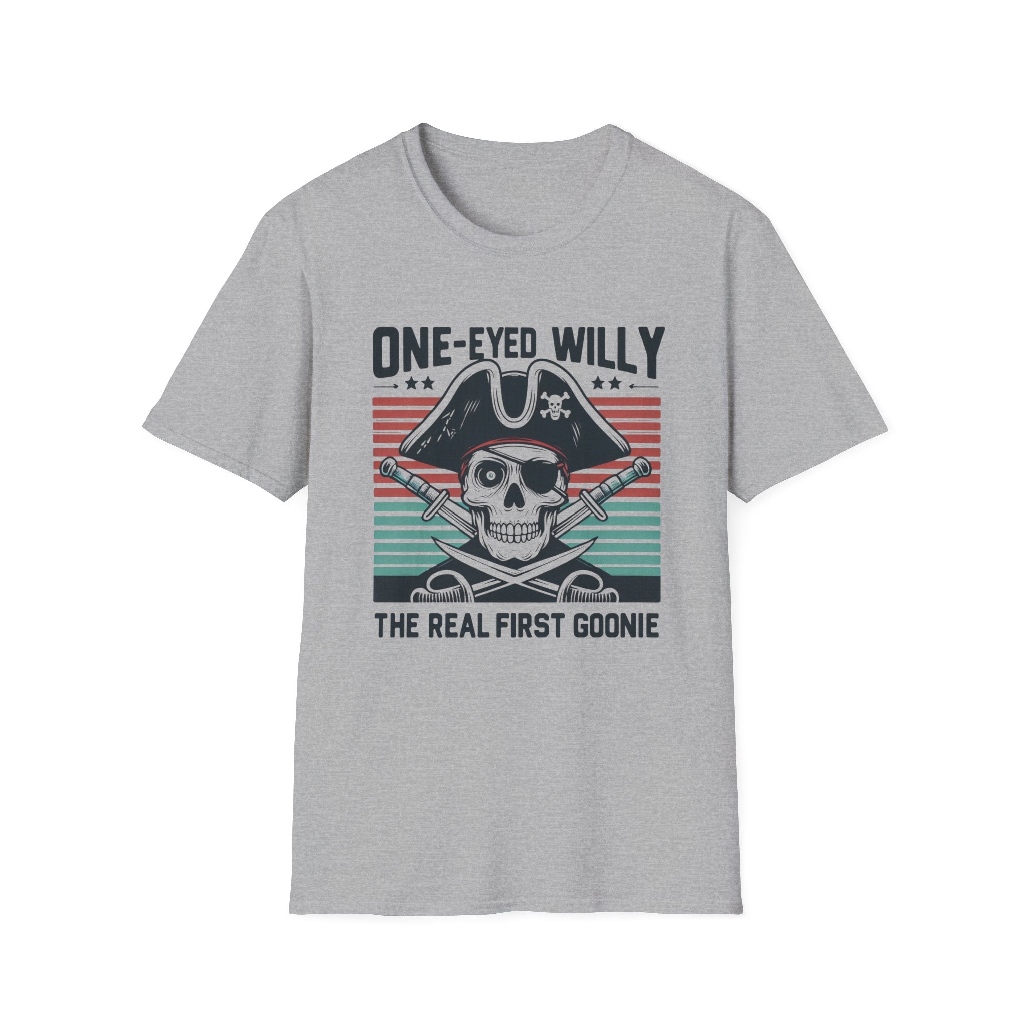 One-Eyed Willy Skull T-Shirt — Vintage Pirate 'The Real First Goonie' Tee