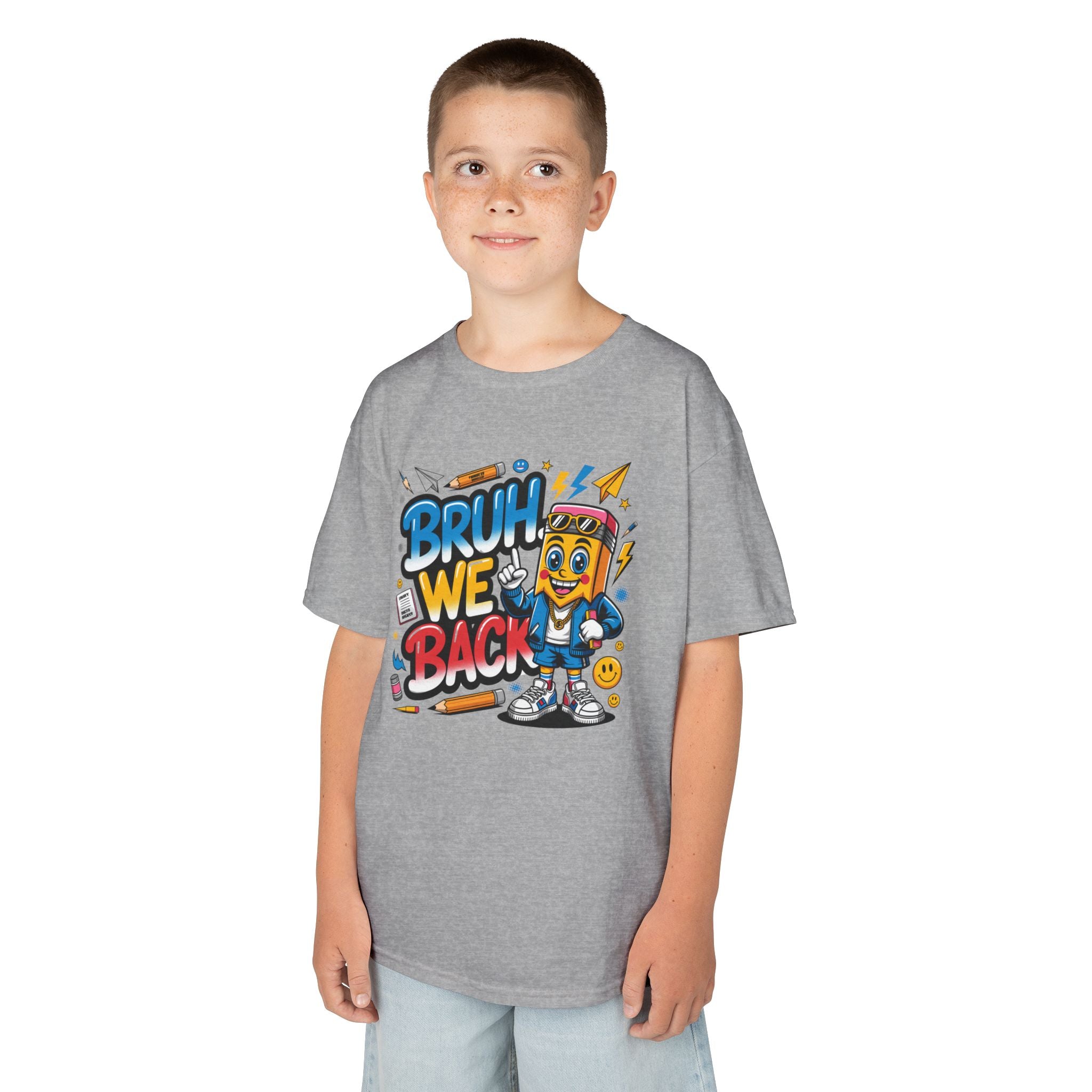 Kids Tee — "Bruh We Back" Retro Cartoon Graphic Shirt