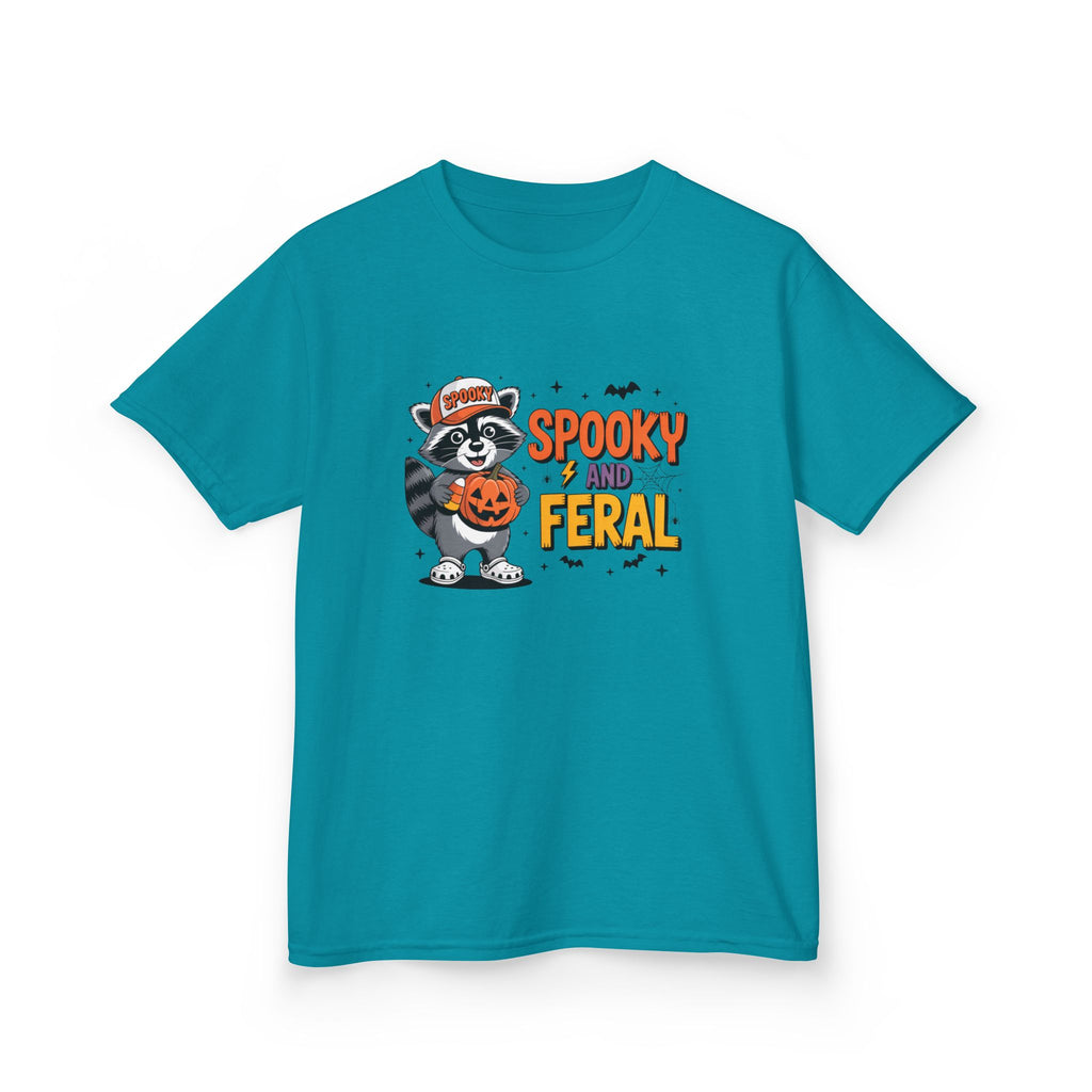 Kids Tee — "Spooky and Feral" Halloween Raccoon Pumpkin Shirt