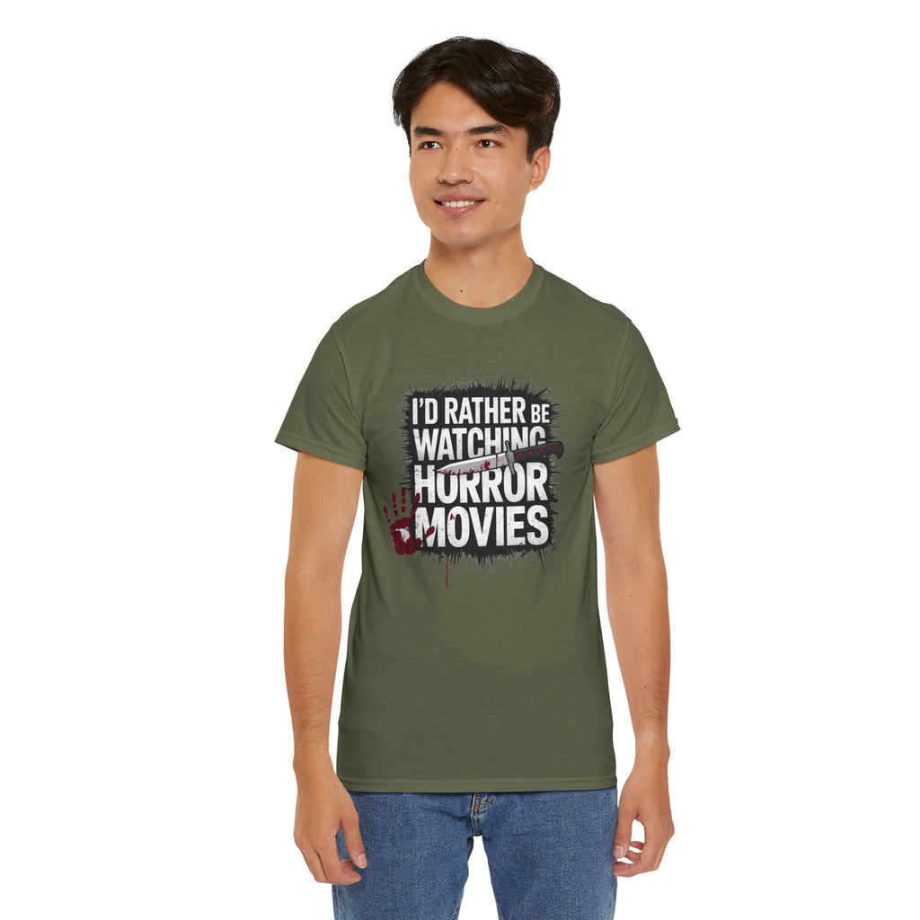 Horror Movie Fan T-Shirt — "I'd Rather Be Watching Horror Movies" Graphic Tee